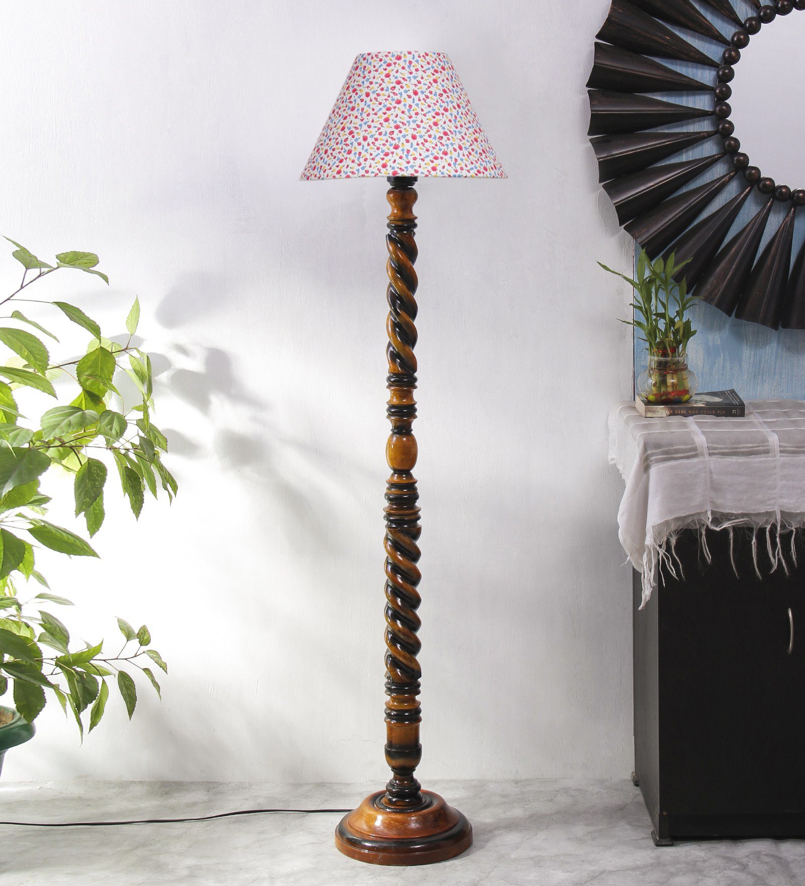 Ambika Home Palace Luxe Designer Shade Wooden Floor Lamp for Living Room, Bedroom, Hallway, Guest Room & Hotel Decor | Handcrafted Standing Lamp with E27 Holder - Image 2