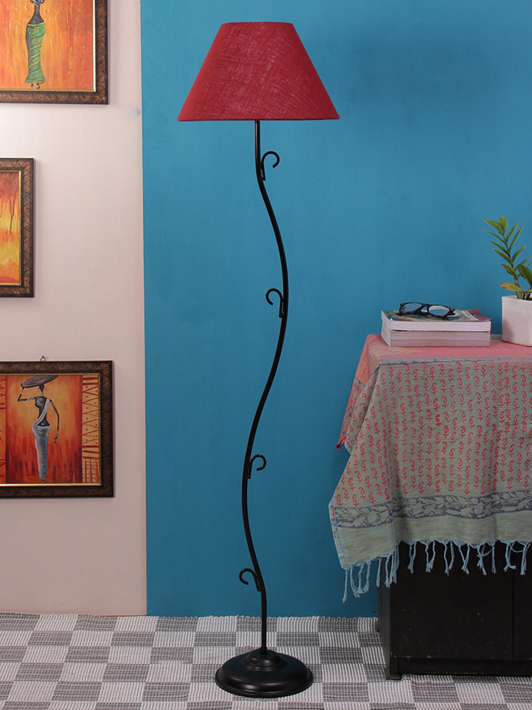 Ambika Home Verona Series 153 – Maroon Premium Powder Coated Iron Floor Lamp for Luxury Living Rooms | E27 Holder Included Bulb - Image 2