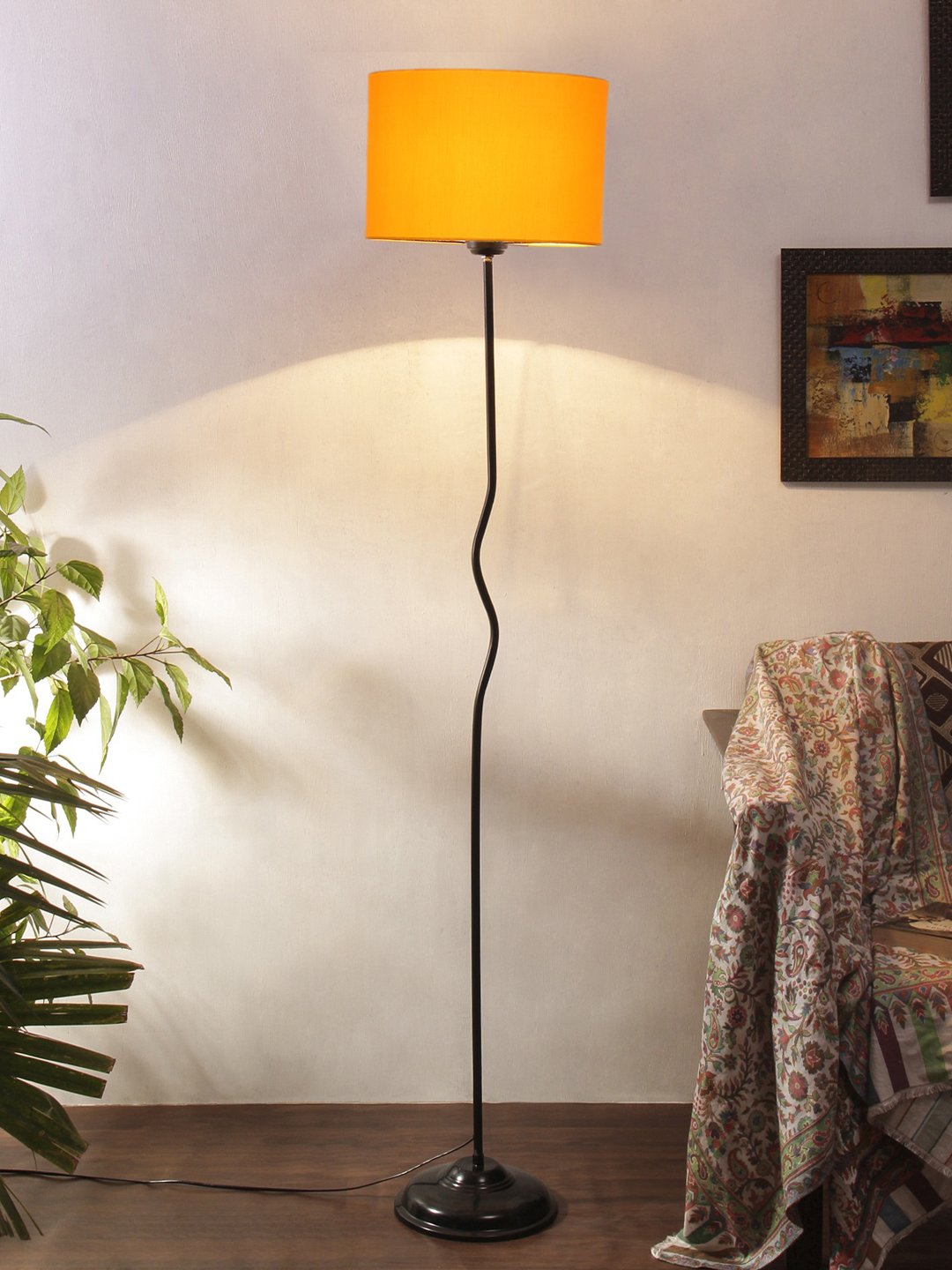 Ambika Home Veloura Series 3 – Yellow Premium Powder Coated Iron Floor Lamp for Luxury Living Rooms | E27 Holder Included Bulb - Image 2