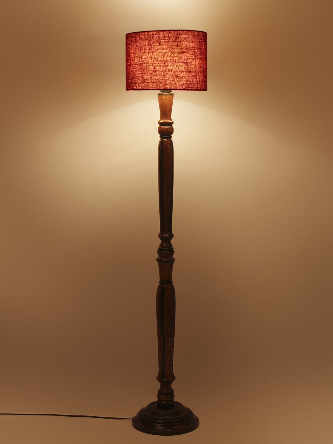 Ambika Home Luxury Handcrafted Maroon Jute Wooden Floor Lamp for Living Room & Reading Corner | Handcrafted Wood Floor Lamp with Maroon Jute Shade for Living Room, Bedroom & Home Decor - Image 5