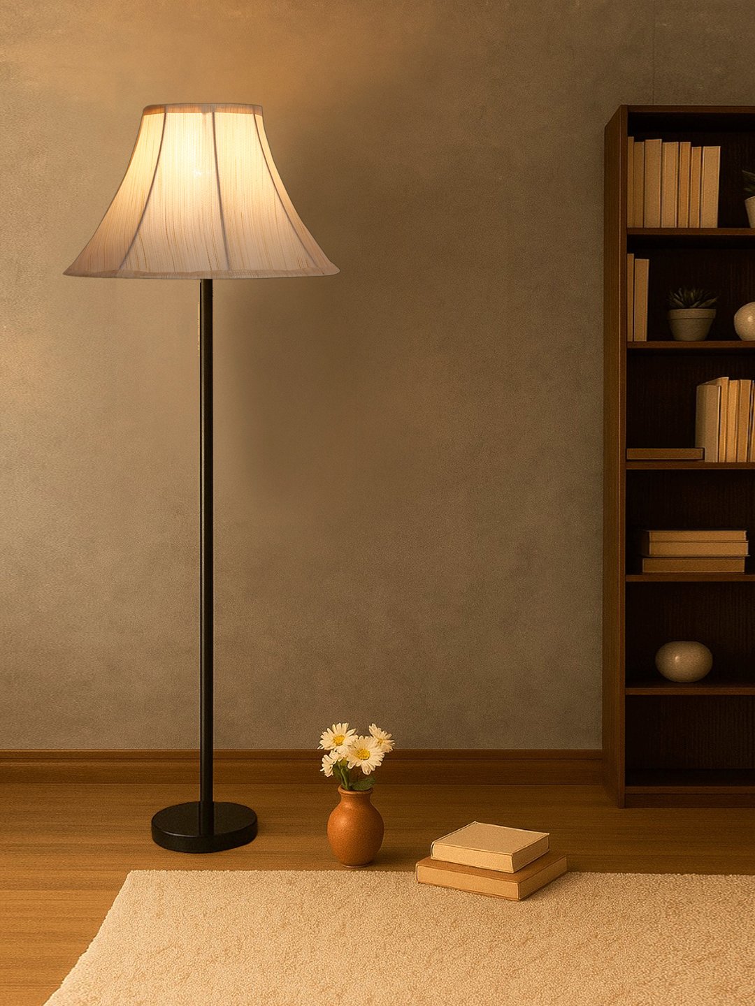 Ambika Home off white Soft back with wood Base Decorative Floor Lamp for Living Room, Bedroom & Office - Image 4