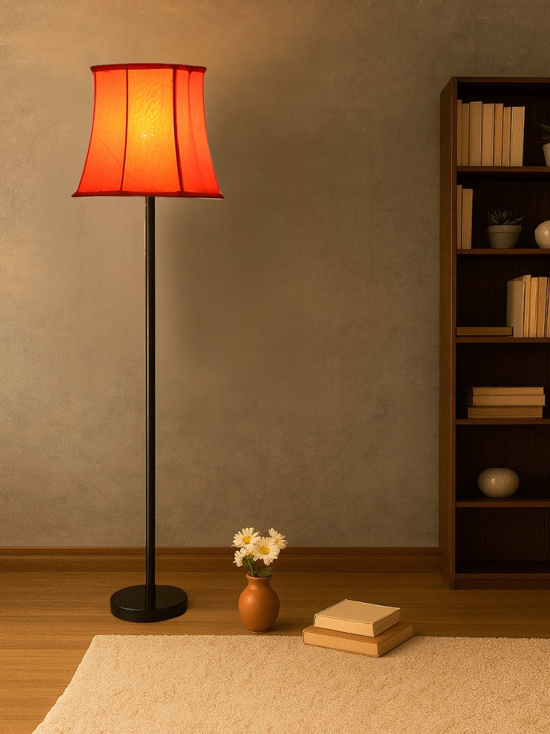 Ambika Home Soft back Orange cotton shade with Wood Base Decorative Floor Lamp for Living Room, Bedroom & Office - Image 4