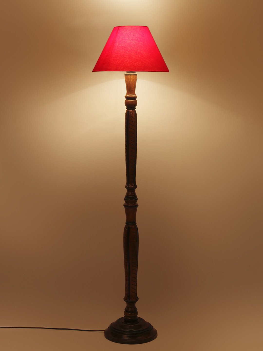 Ambika Home Conical Elegant Premium Red Cotton Solid Wood Floor Lamp for Modern Living Room | Handcrafted Wood Floor Lamp with Red Cotton Shade for Living Room, Bedroom & Home Decor - Image 4