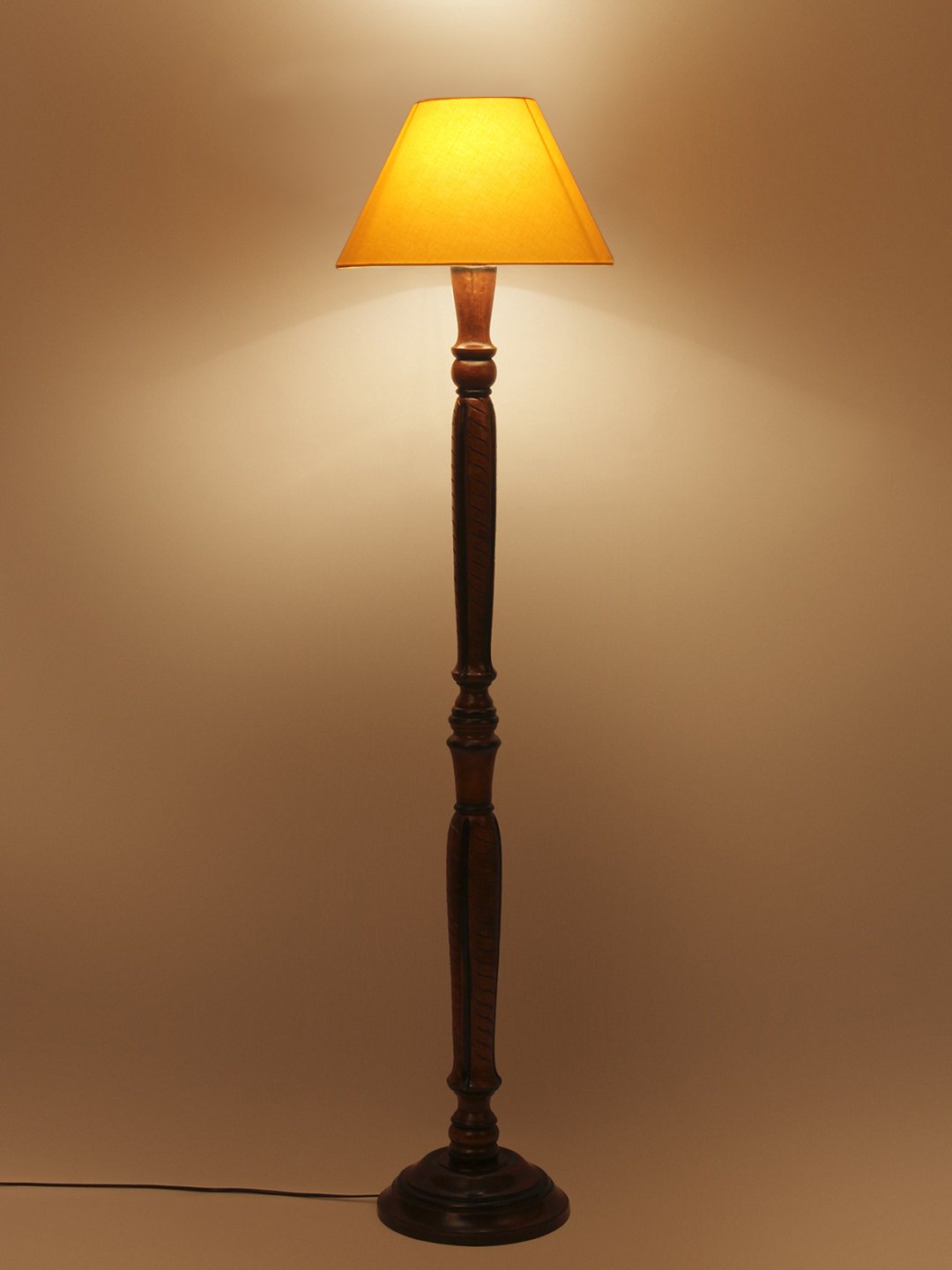 Ambika Home Conical Sophisticated Yellow Cotton Solid Wood Floor Lamp for Living Room & Lounge | Handcrafted Wood Floor Lamp with Yellow Cotton Shade for Living Room, Bedroom & Home Decor - Image 4