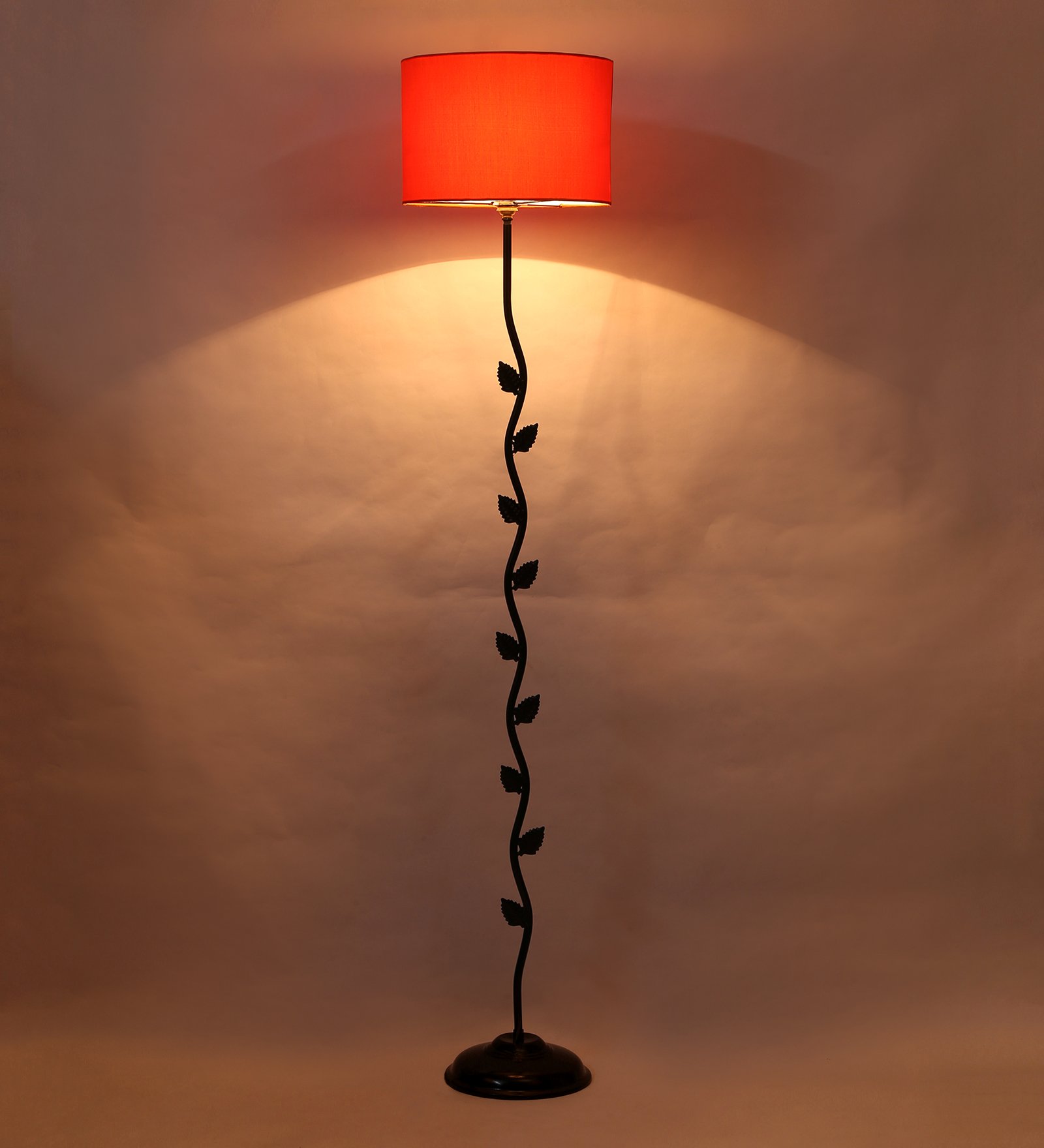 Ambika Home Iron Leaf Floor Lamp with Orange Drum Shade, Powder Coated Metal Standing Lamp for Hotel Lobby, Living Room & Luxury Interiors - Image 3