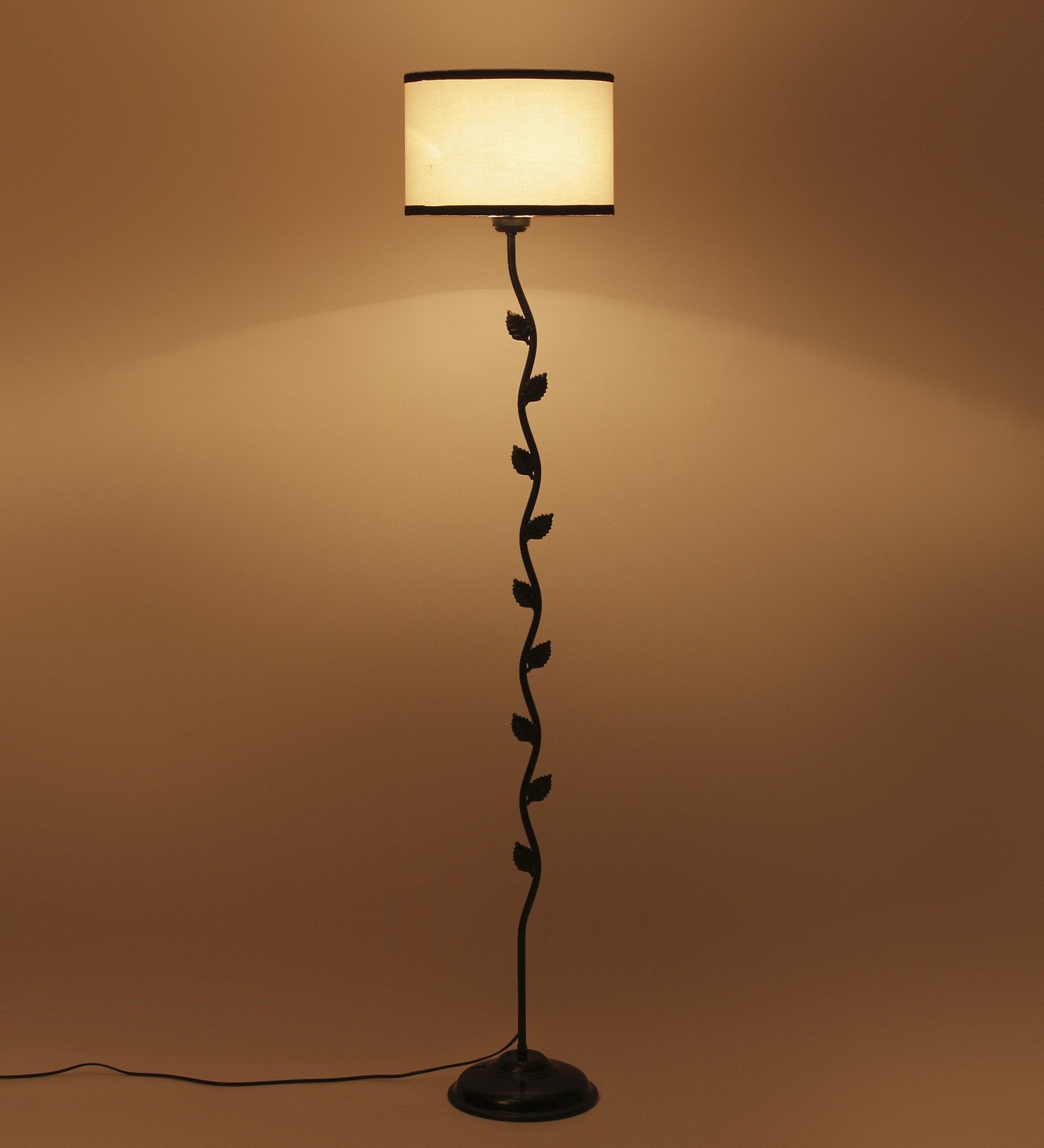 Ambika Home Iron Leaf Floor Lamp with White & Black Drum Shade, Powder Coated Metal Standing Lamp for Bedroom, Guest Room & Luxury Interiors - Image 3