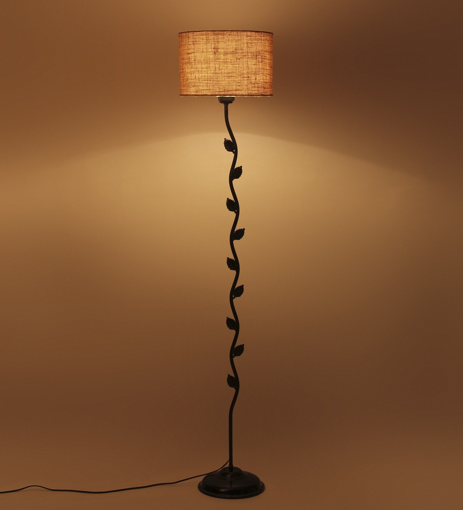 Ambika Home Iron Leaf Floor Lamp with Beige Jute Drum Shade, Powder Coated Metal Standing Lamp for Hallway, Hotel Lobby & Luxury Interiors - Image 3