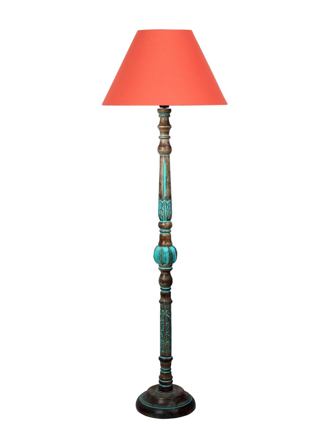 Ambika Home ORANGE Shade Wooden Floor Lamp for Living Room, Bedroom & Hallway | Modern Wood Standing Lamp | B22 Holder | Hotel & Guest Room Decor - Image 3