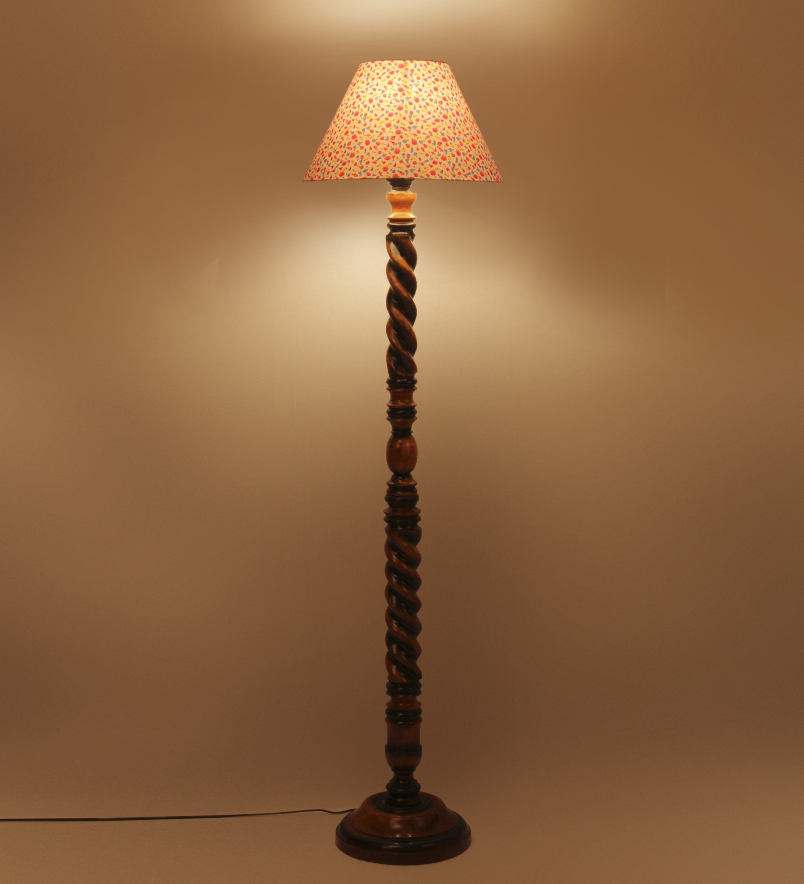 Ambika Home Palace Luxe Designer Shade Wooden Floor Lamp for Living Room, Bedroom, Hallway, Guest Room & Hotel Decor | Handcrafted Standing Lamp with E27 Holder - Image 3