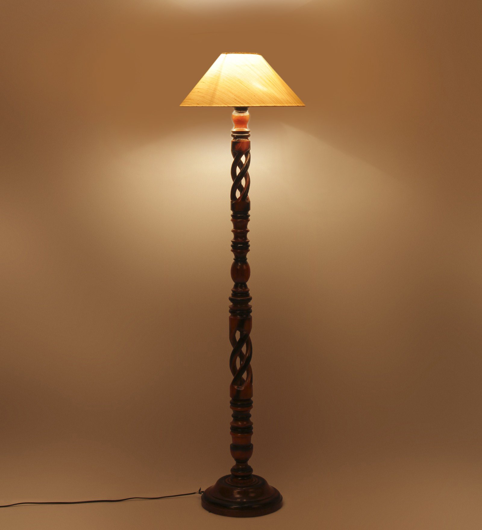Ambika Home Palace Luxe White Shade Wooden Floor Lamp for Living Room, Bedroom, Hallway, Guest Room & Hotel Decor | Handcrafted Standing Lamp with E27 Holder - Image 3