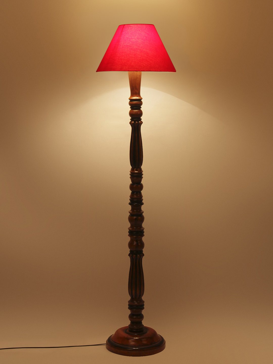 Ambika Home Conical Elegant Premium Red Cotton Solid Wood Floor Lamp for Modern Living Room | Handcrafted Wood Floor Lamp with Red Cotton Shade for Living Room, Bedroom & Home Decor - Image 4