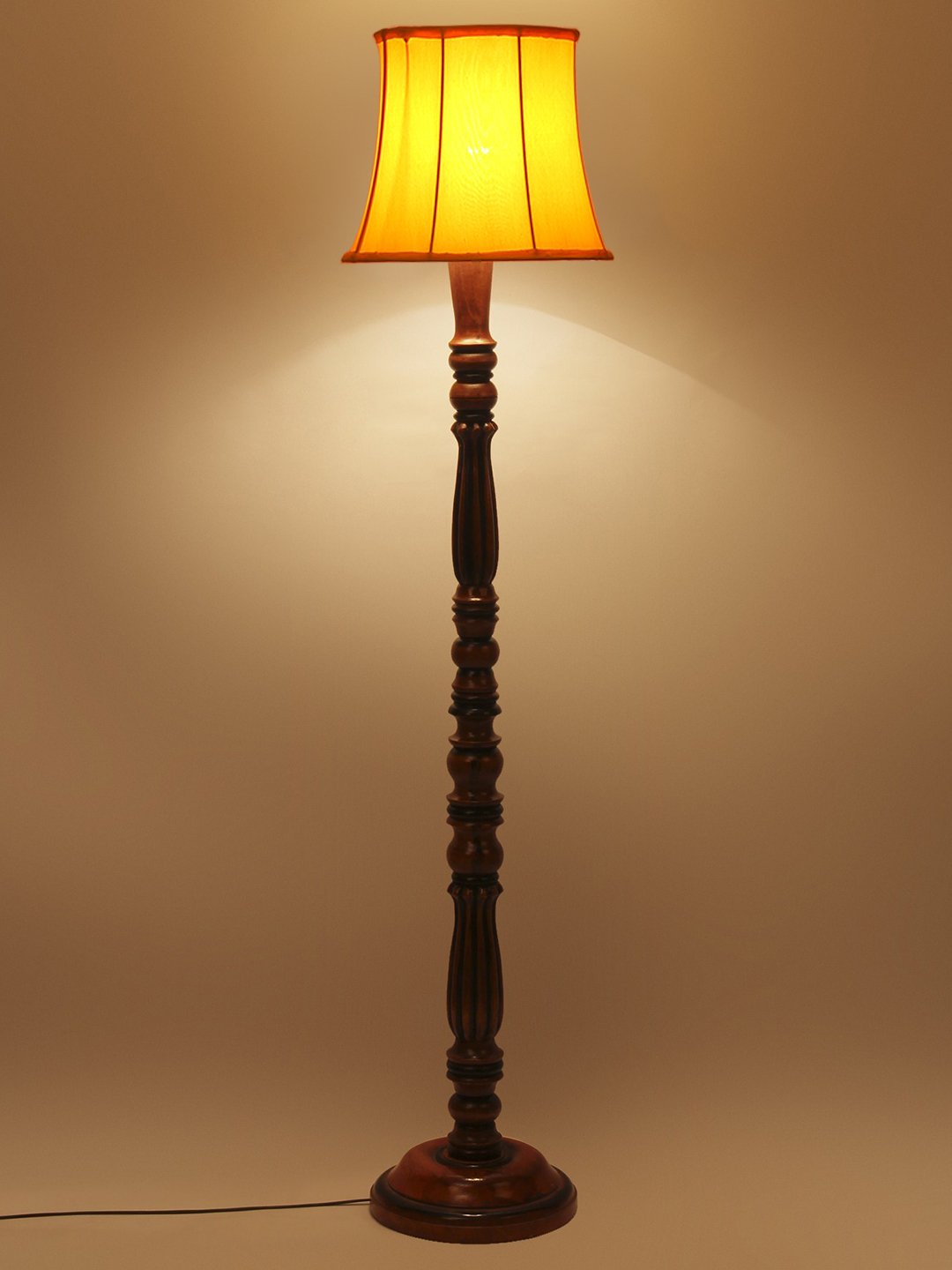 Ambika Home Premium Solid Wood Cylindrical Yellow Cotton Floor Lamp for Elegant Living Room & Bedroom | Handcrafted Wood Floor Lamp with Off-white Cotton Shade for Living Room, Bedroom & Home Decor - Image 4