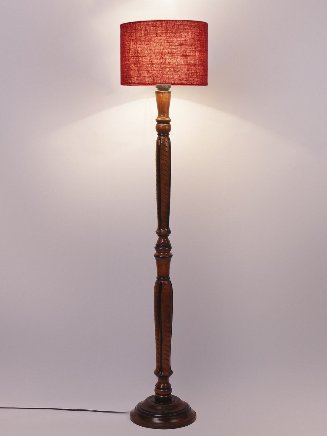 Ambika Home Luxury Handcrafted Maroon Jute Wooden Floor Lamp for Living Room & Reading Corner | Handcrafted Wood Floor Lamp with Maroon Jute Shade for Living Room, Bedroom & Home Decor - Image 6