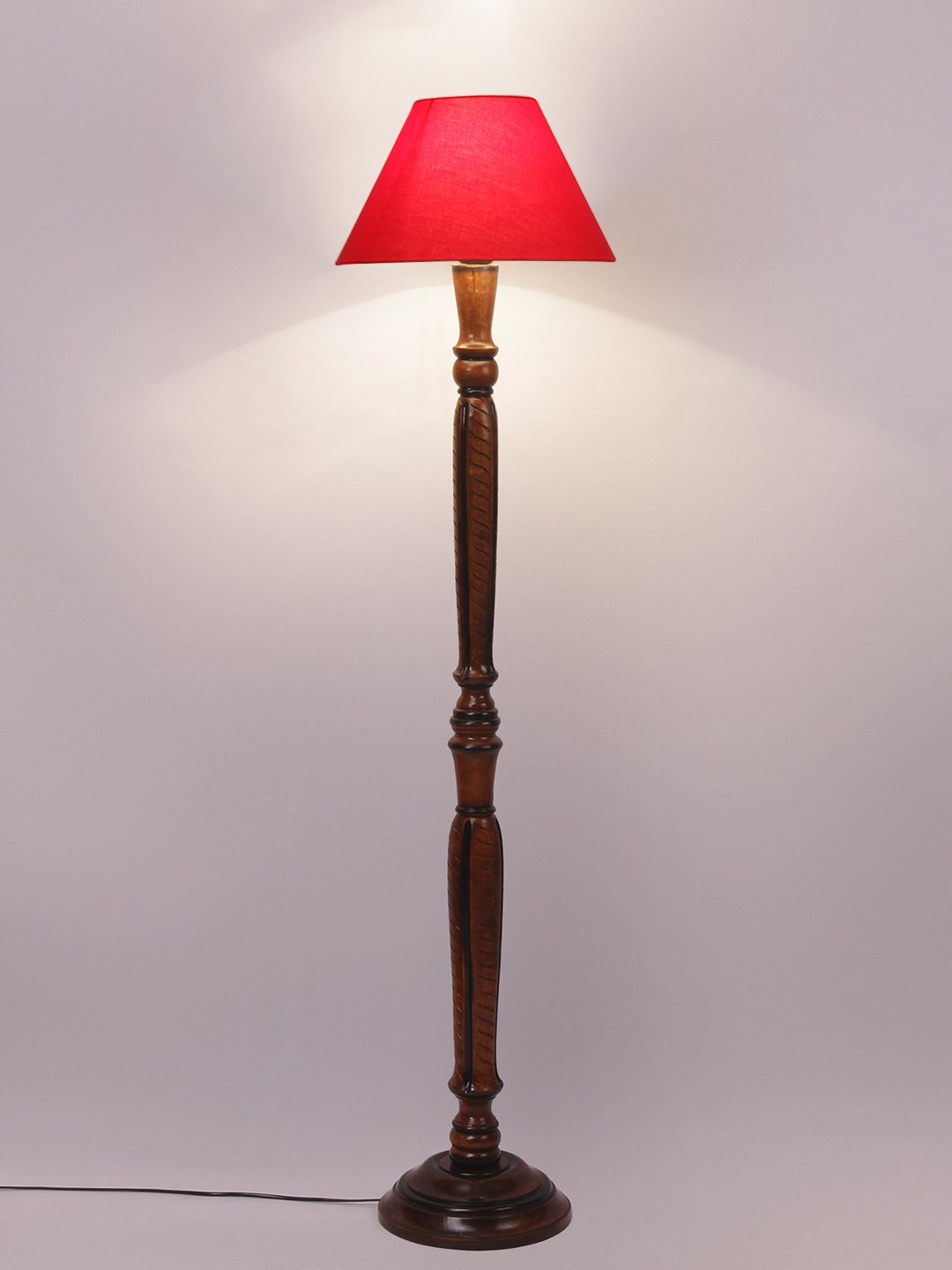 Ambika Home Conical Elegant Premium Red Cotton Solid Wood Floor Lamp for Modern Living Room | Handcrafted Wood Floor Lamp with Red Cotton Shade for Living Room, Bedroom & Home Decor - Image 5