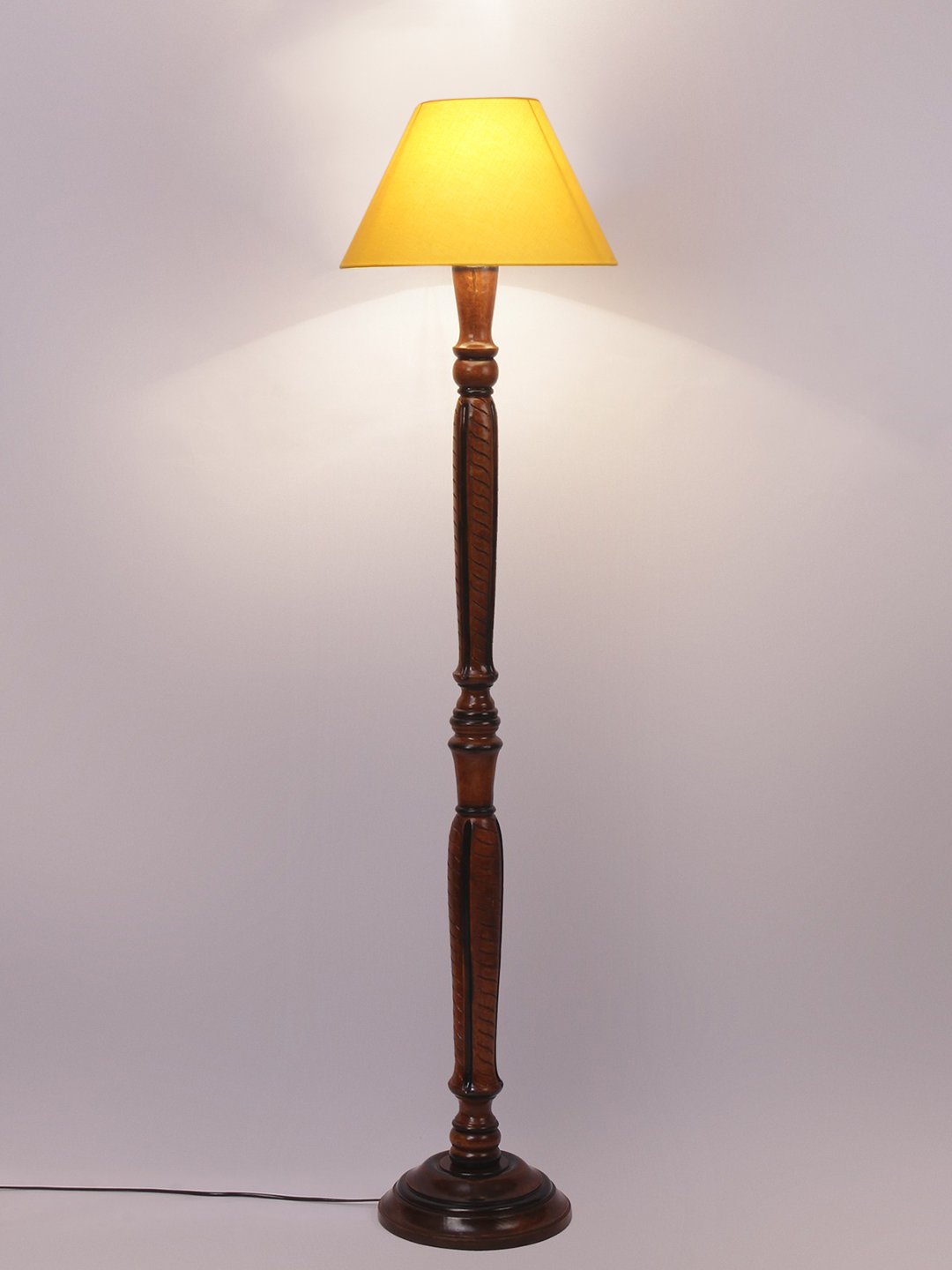 Ambika Home Conical Sophisticated Yellow Cotton Solid Wood Floor Lamp for Living Room & Lounge | Handcrafted Wood Floor Lamp with Yellow Cotton Shade for Living Room, Bedroom & Home Decor - Image 5