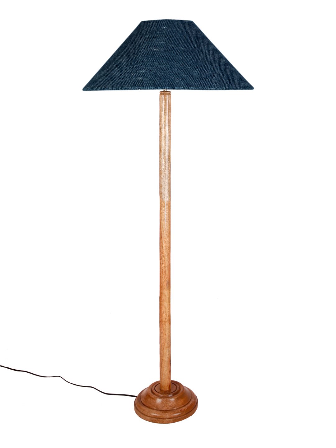 Ambika Home Blue Shade Wooden Floor Lamp for Living Room, Bedroom & Hallway | Premium Wood Standing Lamp | E27 Holder Included Bulb - Image 4