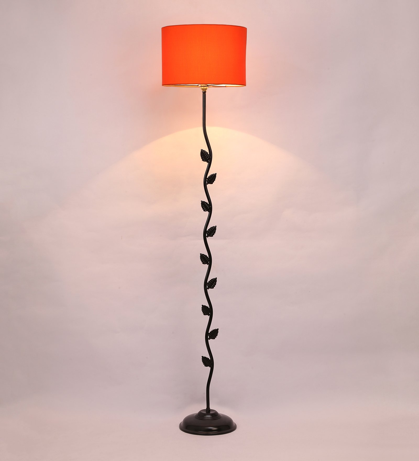 Ambika Home Iron Leaf Floor Lamp with Orange Drum Shade, Powder Coated Metal Standing Lamp for Hotel Lobby, Living Room & Luxury Interiors - Image 4