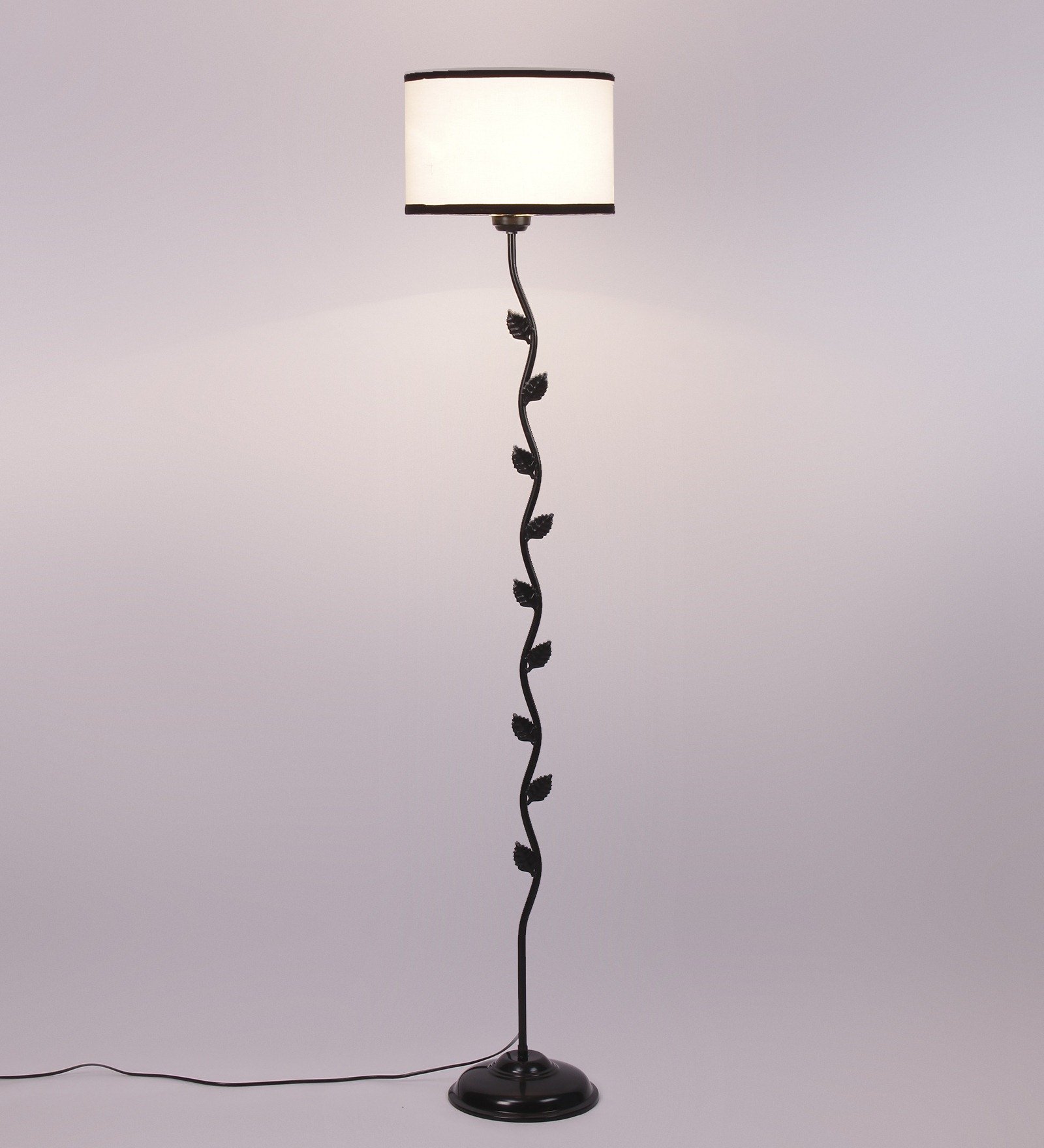 Ambika Home Iron Leaf Floor Lamp with White & Black Drum Shade, Powder Coated Metal Standing Lamp for Bedroom, Guest Room & Luxury Interiors - Image 4