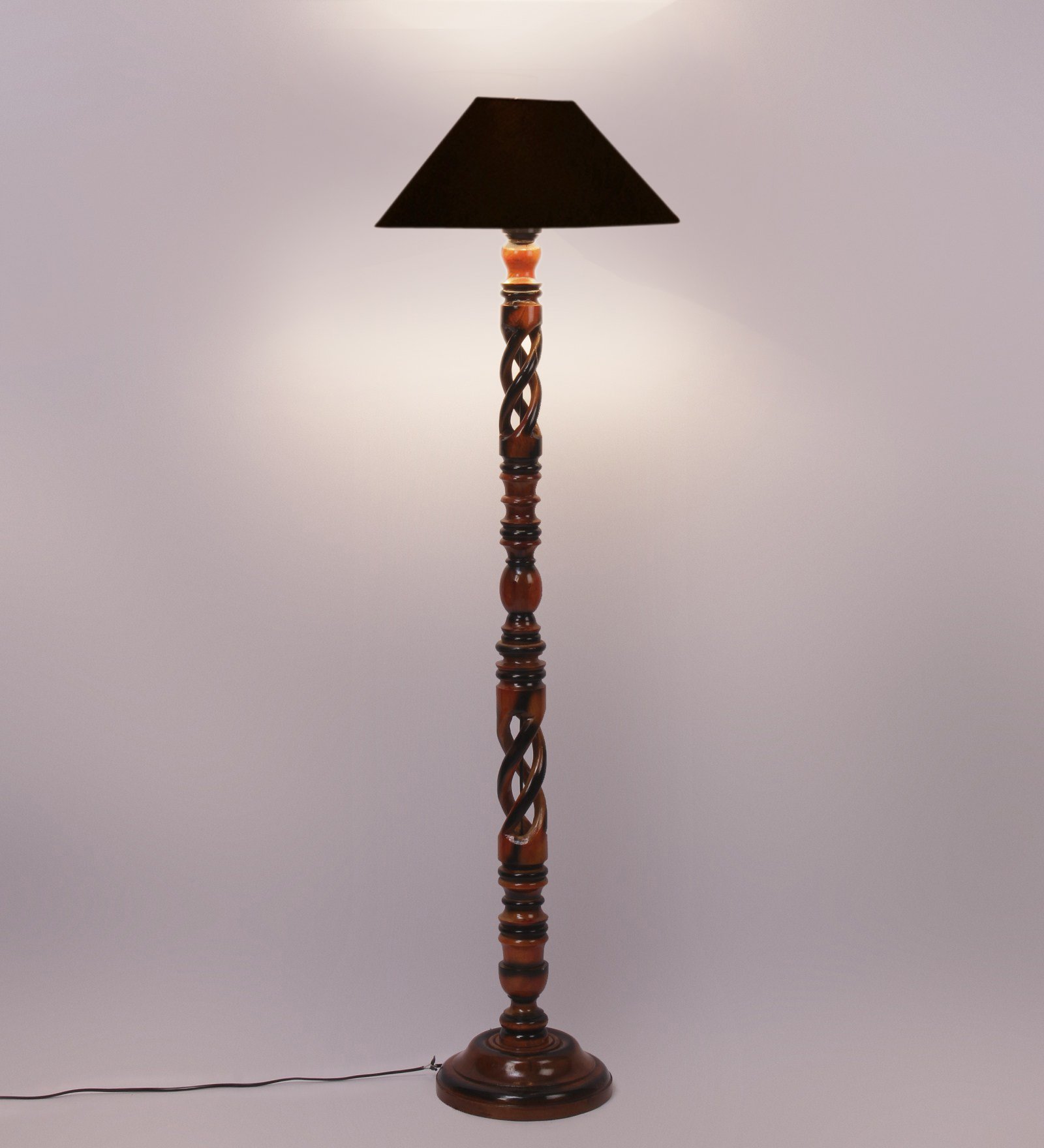 Ambika Home Rustic Regal Black Shade Wooden Floor Lamp for Living Room, Bedroom, Hallway, Guest Room & Hotel Decor | Handcrafted Standing Lamp with E27 Holder - Image 4