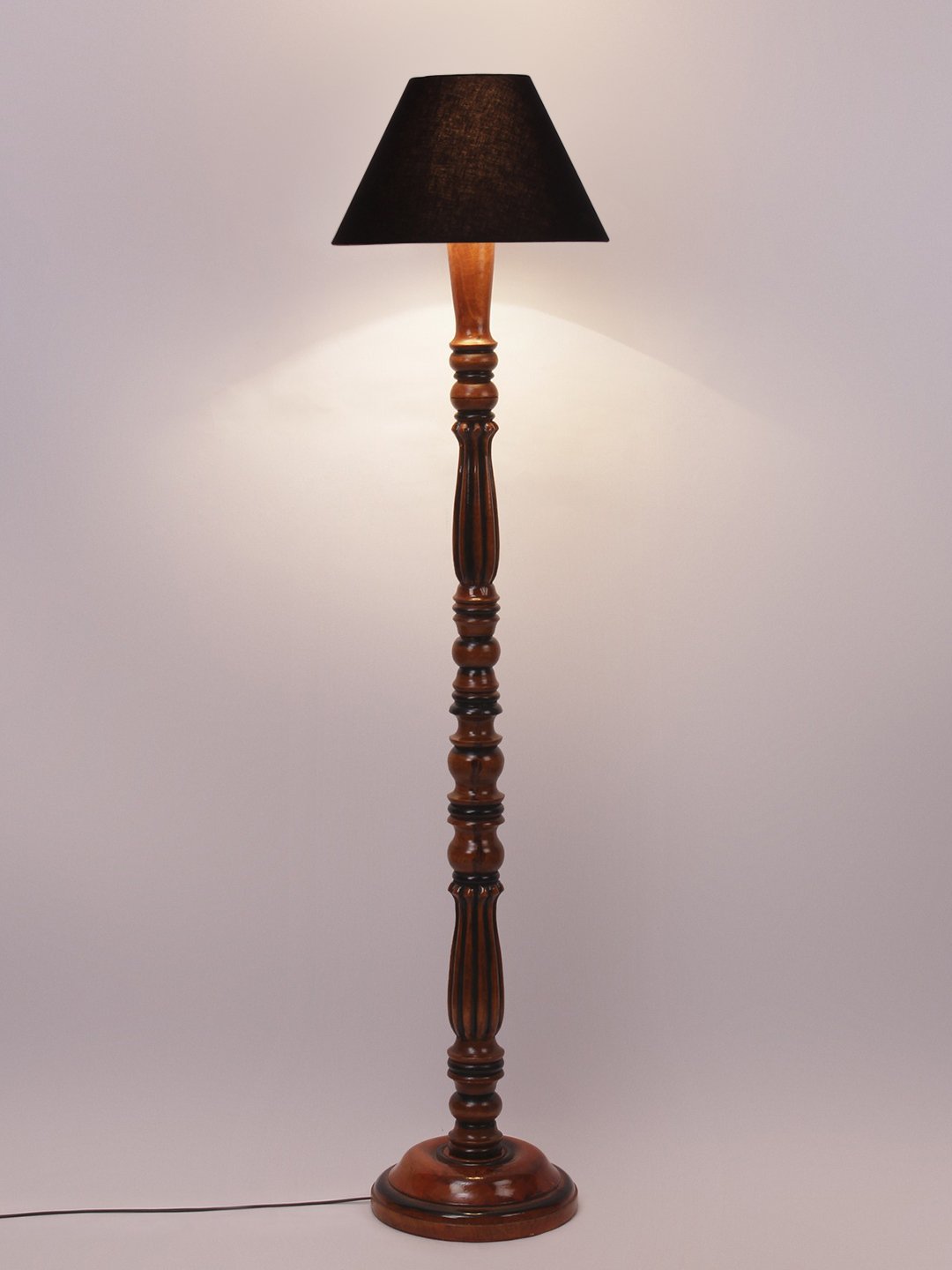 Ambika Home Conical Luxury Handcrafted Black Cotton Wooden Floor Lamp for Living Room & Reading Corner | Handcrafted Wood Floor Lamp with Black Cotton Shade for Living Room, Bedroom & Home Decor - Image 5