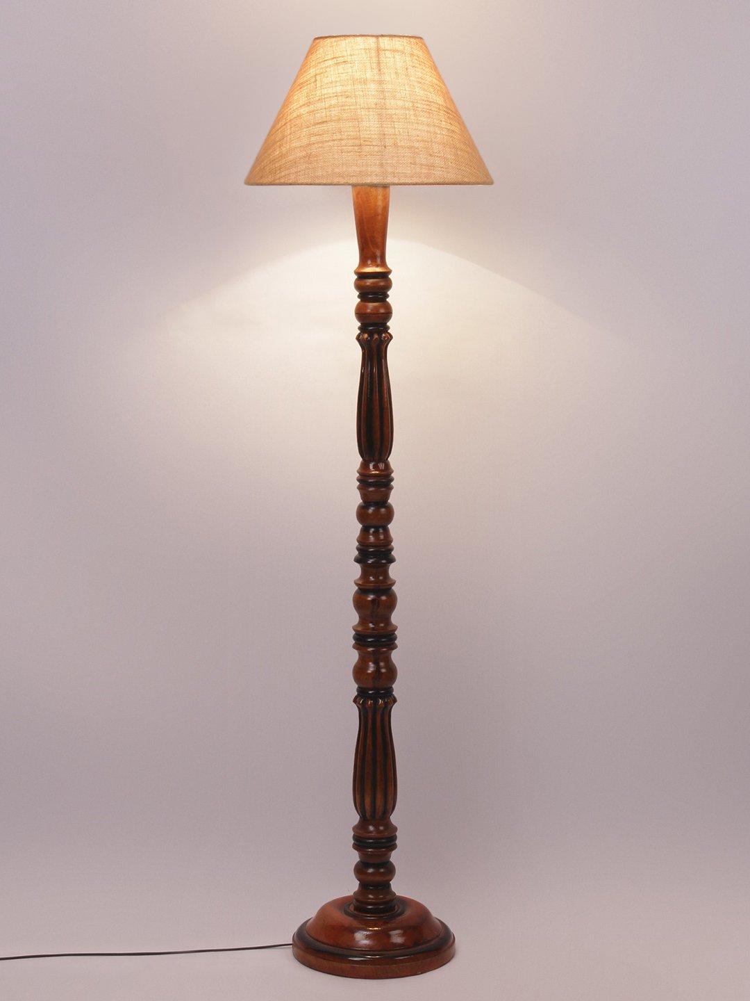 Ambika Home Conical Luxury Beige Jute Handcrafted Wooden Floor Lamp for Home Décor | Handcrafted Wood Floor Lamp with Beige Jute Shade for Living Room, Bedroom & Home Decor - Image 5