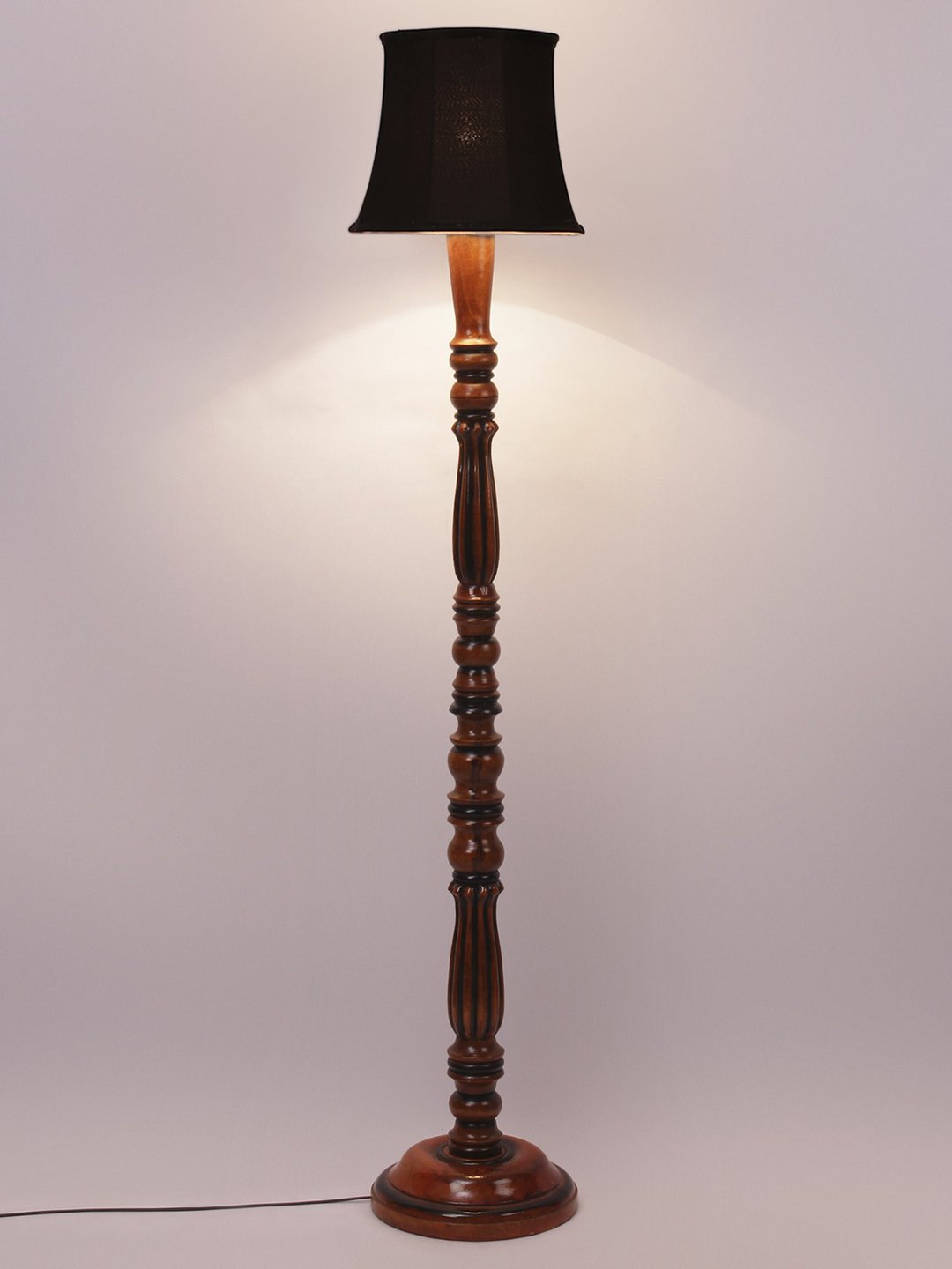 Ambika Home Premium Solid Wood Cylindrical Black Cotton Floor Lamp for Elegant Living Room & Bedroom | Handcrafted Wood Floor Lamp with Off-white Cotton Shade for Living Room, Bedroom & Home Decor - Image 5