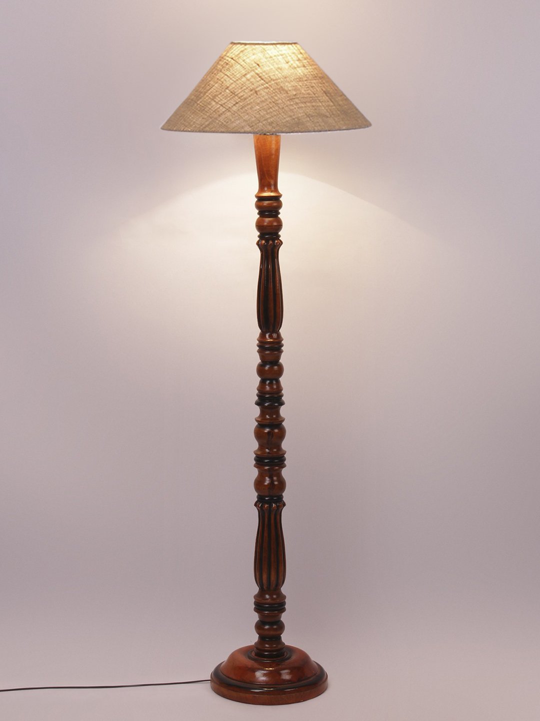 Ambika Home Premium Coolie off-white Cotton Designer Wooden Floor Lamp for Elegant Interiors | Handcrafted Wood Floor Lamp with Black cotton Shade for Living Room, Bedroom & Home Decor - Image 5