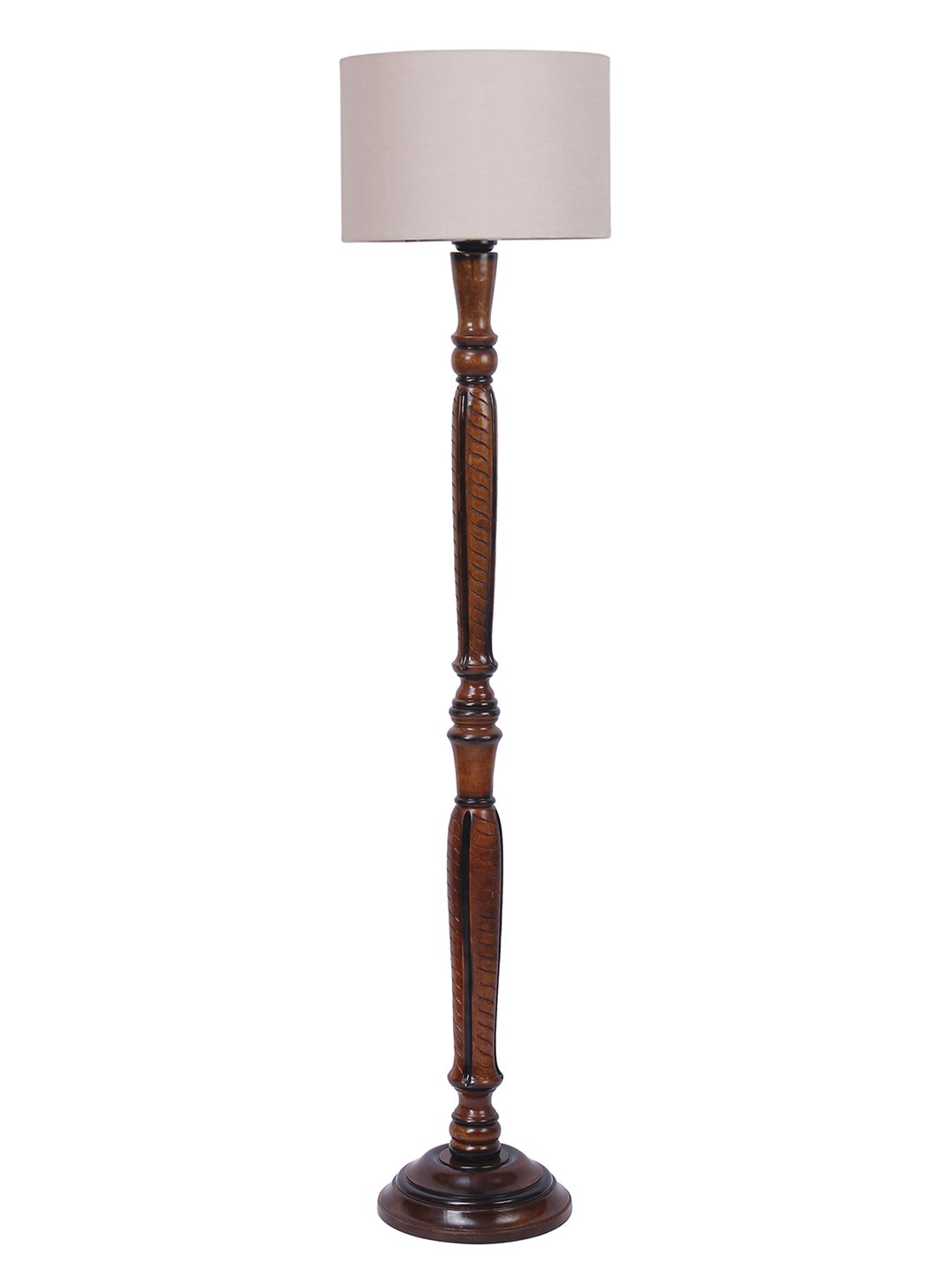 Ambika Home Premium Grey Cotton Designer Wooden Floor Lamp for Elegant Interiors | Handcrafted Wood Floor Lamp with Grey Cotton Shade for Living Room, Bedroom & Home Decor - Image 8