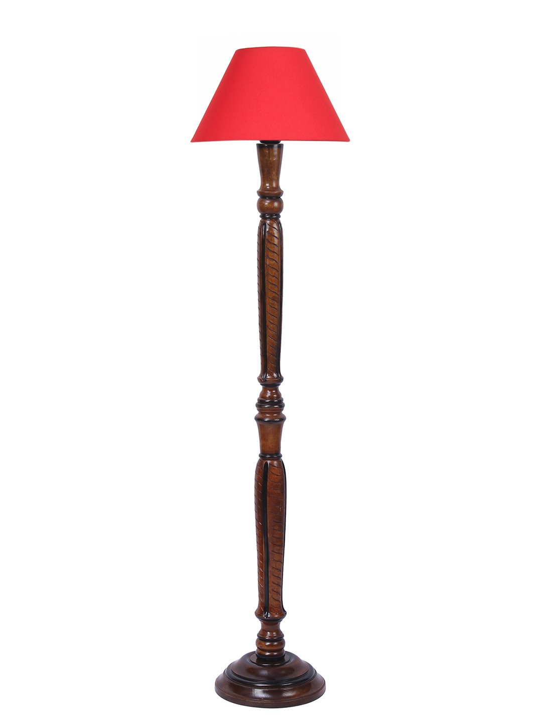 Ambika Home Conical Elegant Premium Red Cotton Solid Wood Floor Lamp for Modern Living Room | Handcrafted Wood Floor Lamp with Red Cotton Shade for Living Room, Bedroom & Home Decor - Image 8