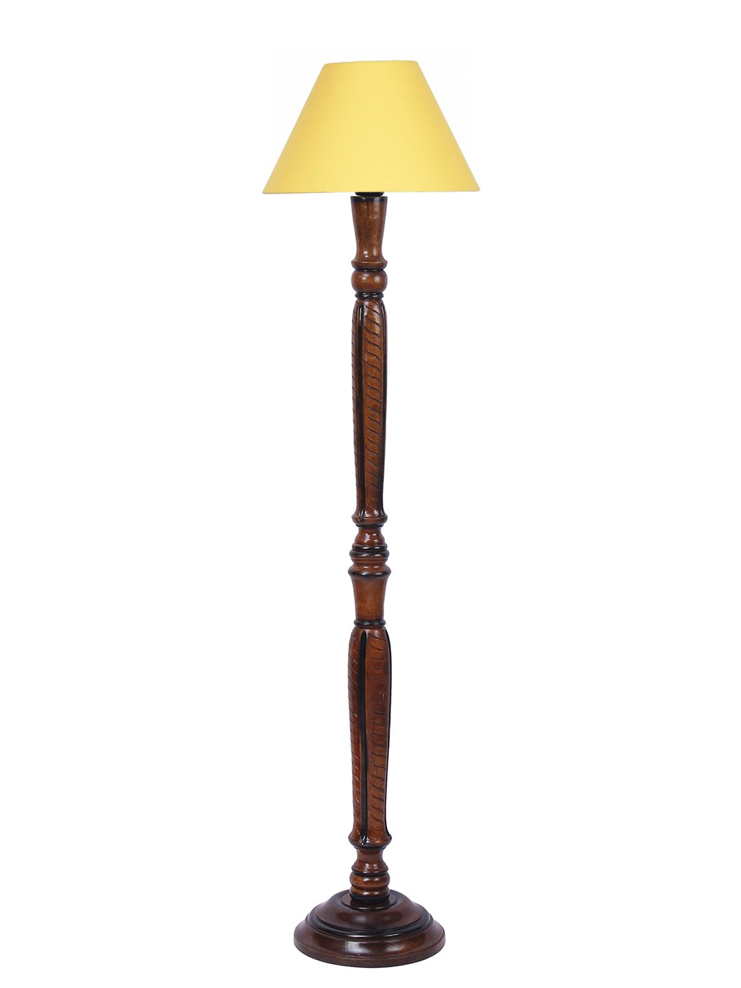 Ambika Home Conical Sophisticated Yellow Cotton Solid Wood Floor Lamp for Living Room & Lounge | Handcrafted Wood Floor Lamp with Yellow Cotton Shade for Living Room, Bedroom & Home Decor - Image 8