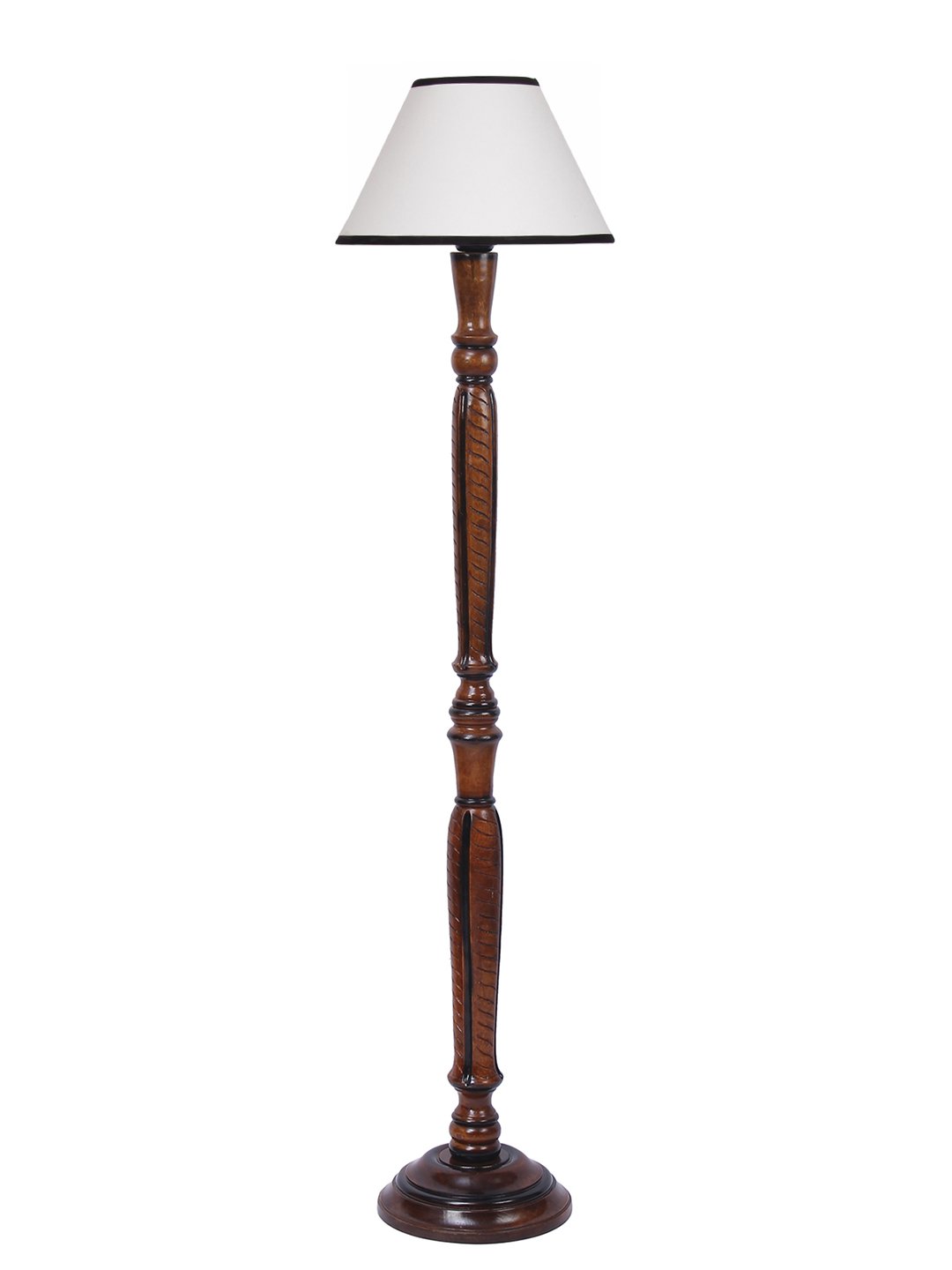 Ambika Home Conical Soft Glow White & Black Cotton Premium Wood Floor Lamp for Bedroom & Living Room | Handcrafted Wood Floor Lamp with White Cotton Shade for Living Room, Bedroom & Home Decor - Image 8