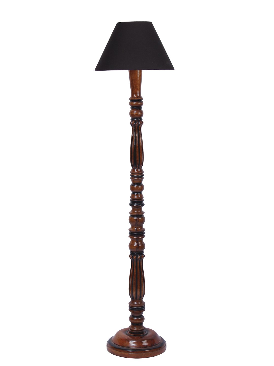 Ambika Home Conical Luxury Handcrafted Black Cotton Wooden Floor Lamp for Living Room & Reading Corner | Handcrafted Wood Floor Lamp with Black Cotton Shade for Living Room, Bedroom & Home Decor - Image 8