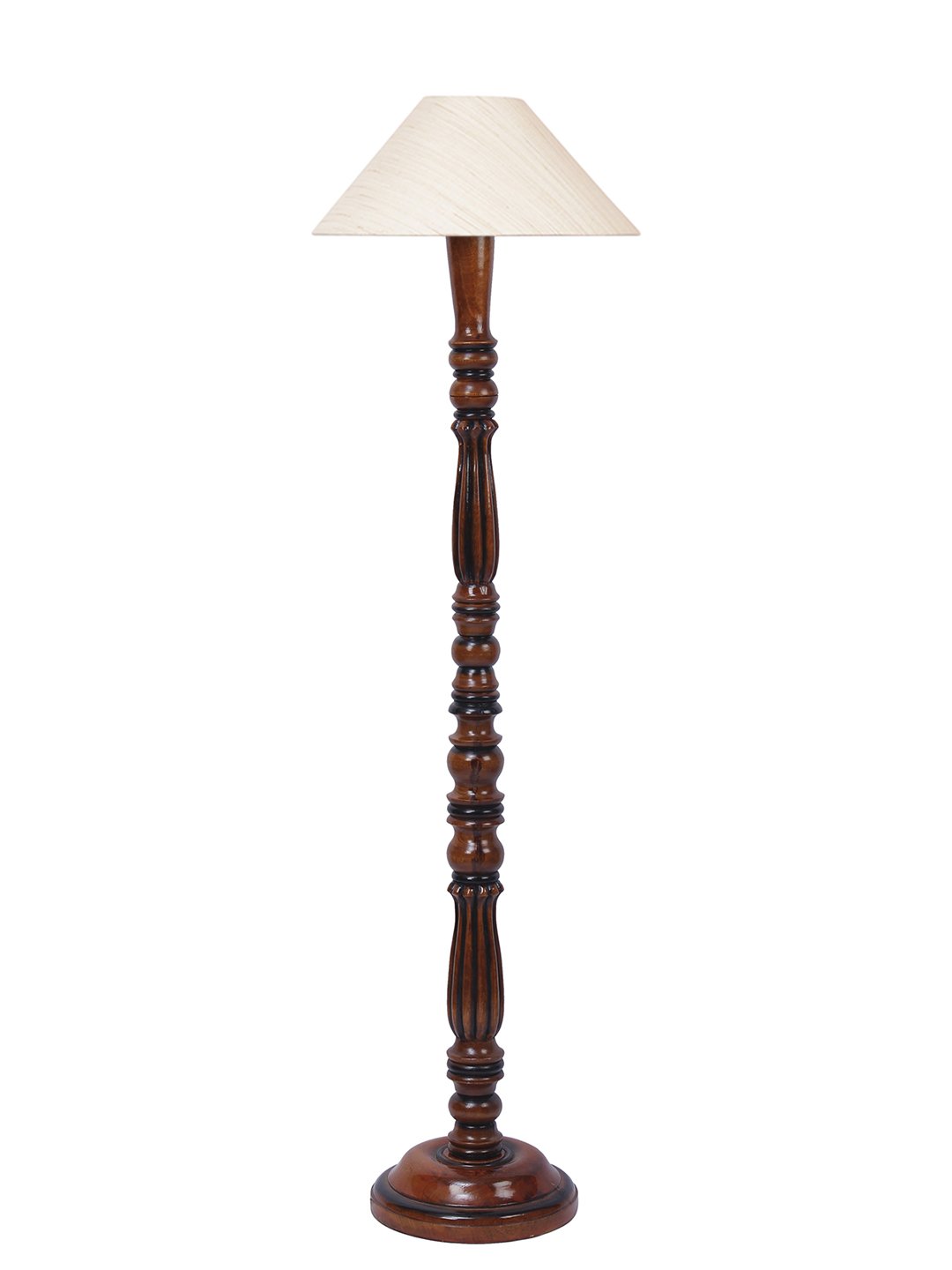 Ambika Home Premium Coolie off-white Cotton Designer Wooden Floor Lamp for Elegant Interiors | Handcrafted Wood Floor Lamp with Black cotton Shade for Living Room, Bedroom & Home Decor - Image 8