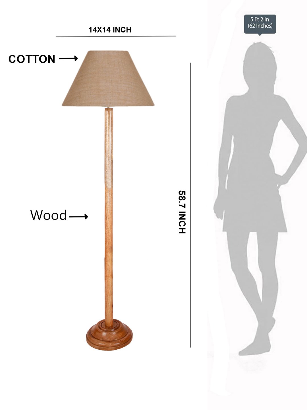 Ambika Home Beige Shade Wooden Floor Lamp for Living Room, Bedroom & Hallway | Premium Wood Standing Lamp | E27 Holder Included Bulb - Image 5