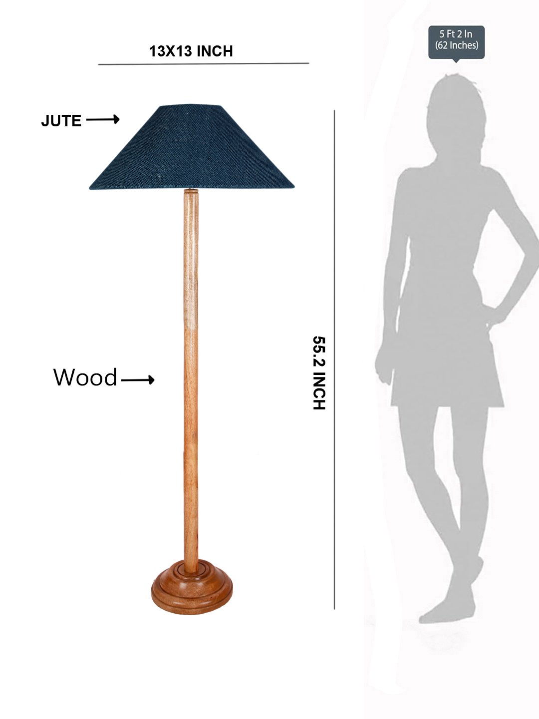 Ambika Home Blue Shade Wooden Floor Lamp for Living Room, Bedroom & Hallway | Premium Wood Standing Lamp | E27 Holder Included Bulb - Image 5