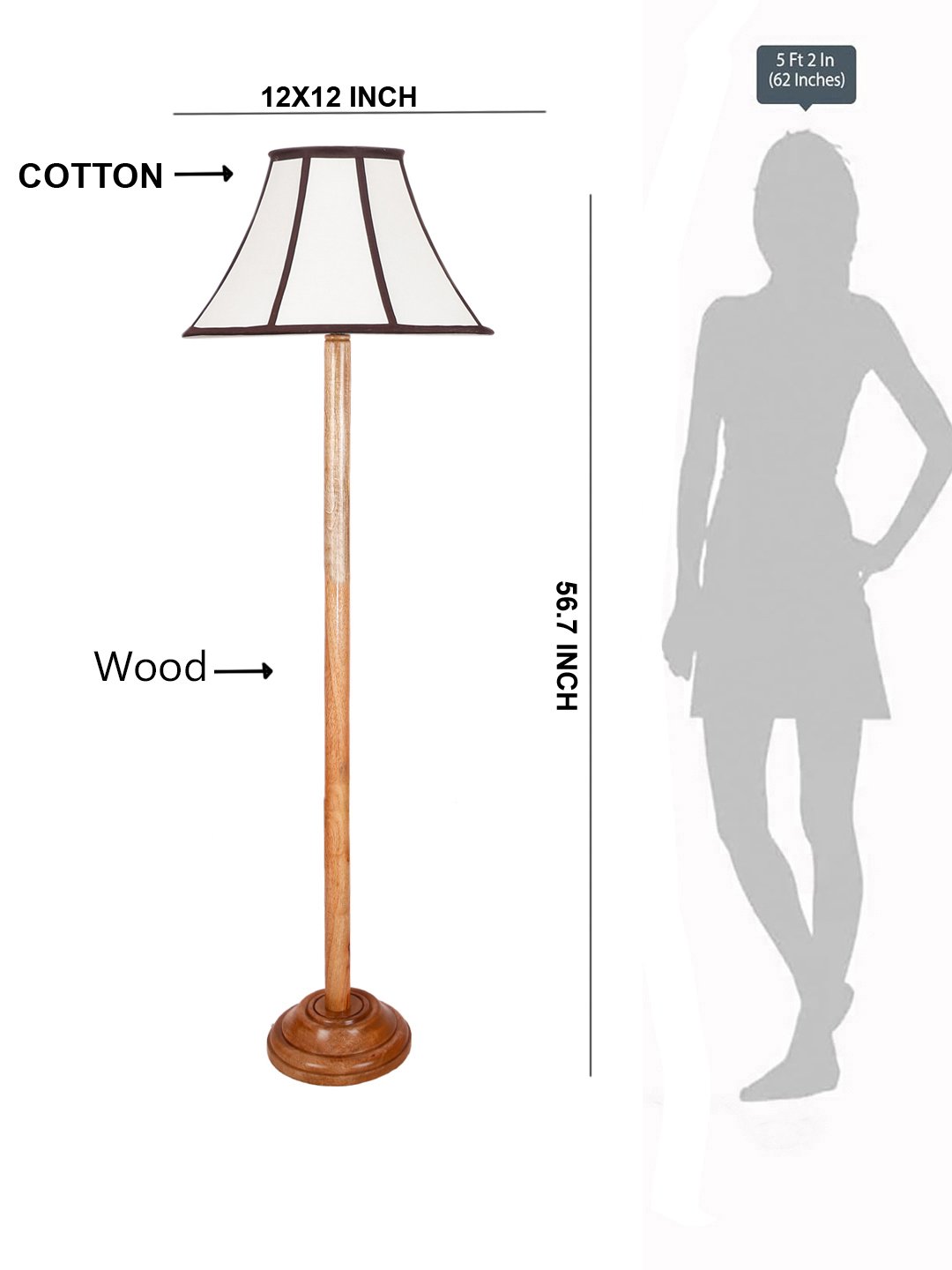 Ambika Home Multi Shade Wooden Floor Lamp for Living Room, Bedroom & Hallway | Premium Wood Standing Lamp | E27 Holder Included Bulb - Image 6