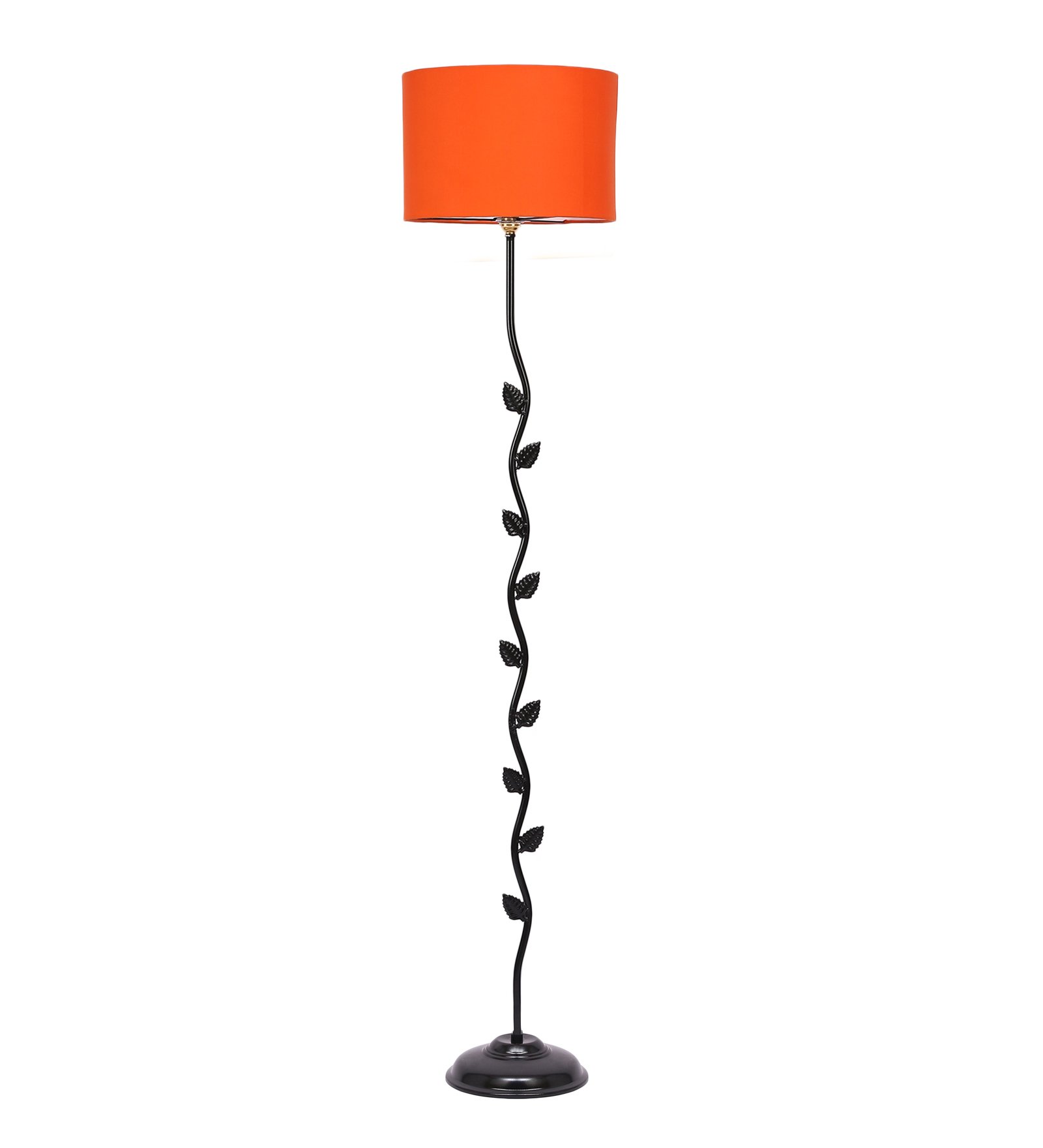 Ambika Home Iron Leaf Floor Lamp with Orange Drum Shade, Powder Coated Metal Standing Lamp for Hotel Lobby, Living Room & Luxury Interiors - Image 5