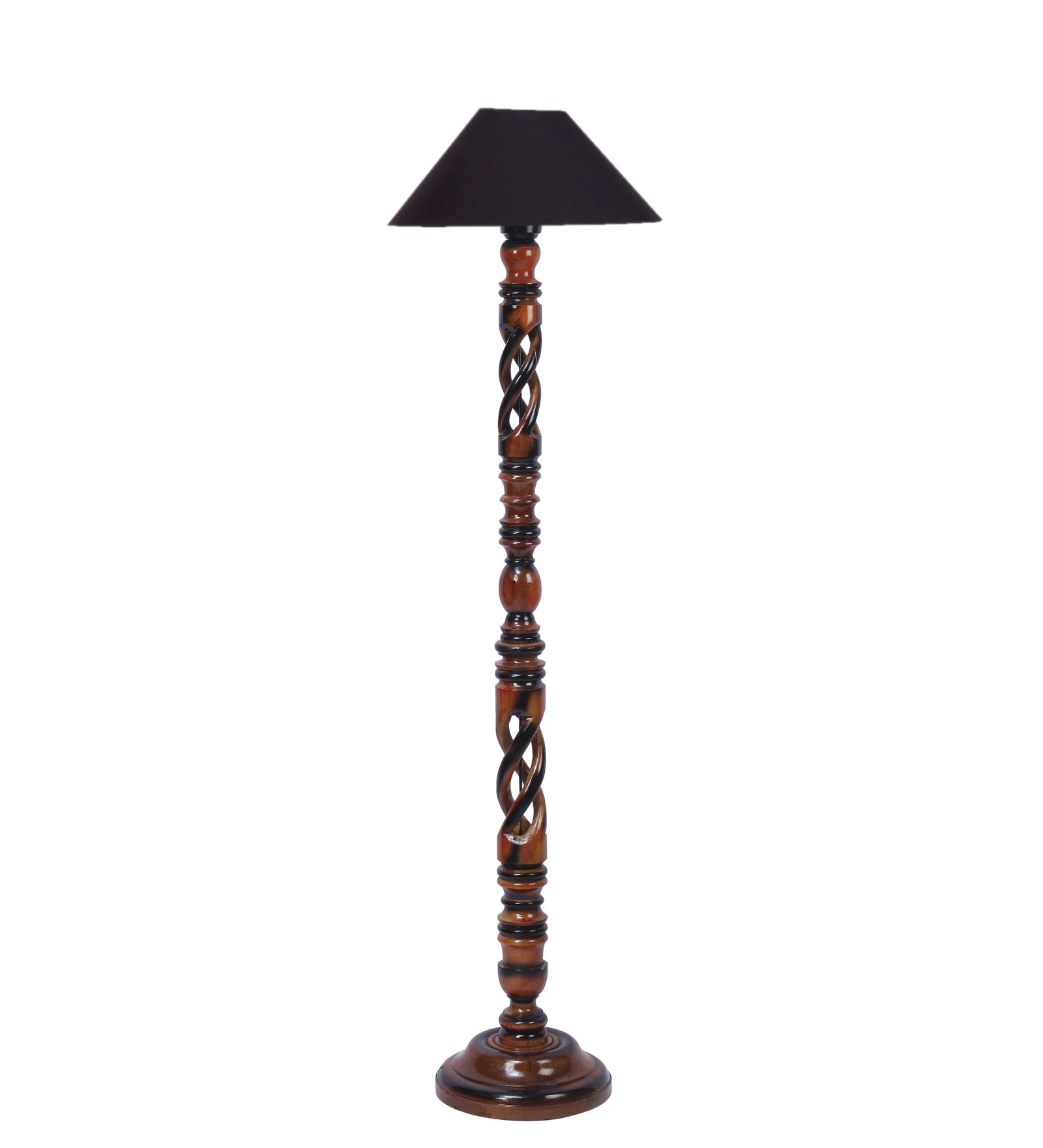 Ambika Home Rustic Regal Black Shade Wooden Floor Lamp for Living Room, Bedroom, Hallway, Guest Room & Hotel Decor | Handcrafted Standing Lamp with E27 Holder - Image 5