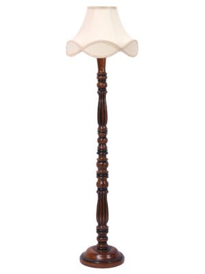 Ambika Home Premium Multicolor Vintage Cotton Designer Wooden Floor Lamp for Elegant Interiors | Handcrafted Wood Floor Lamp with off-white Cotton Shade for Living Room, Bedroom & Home Decor
