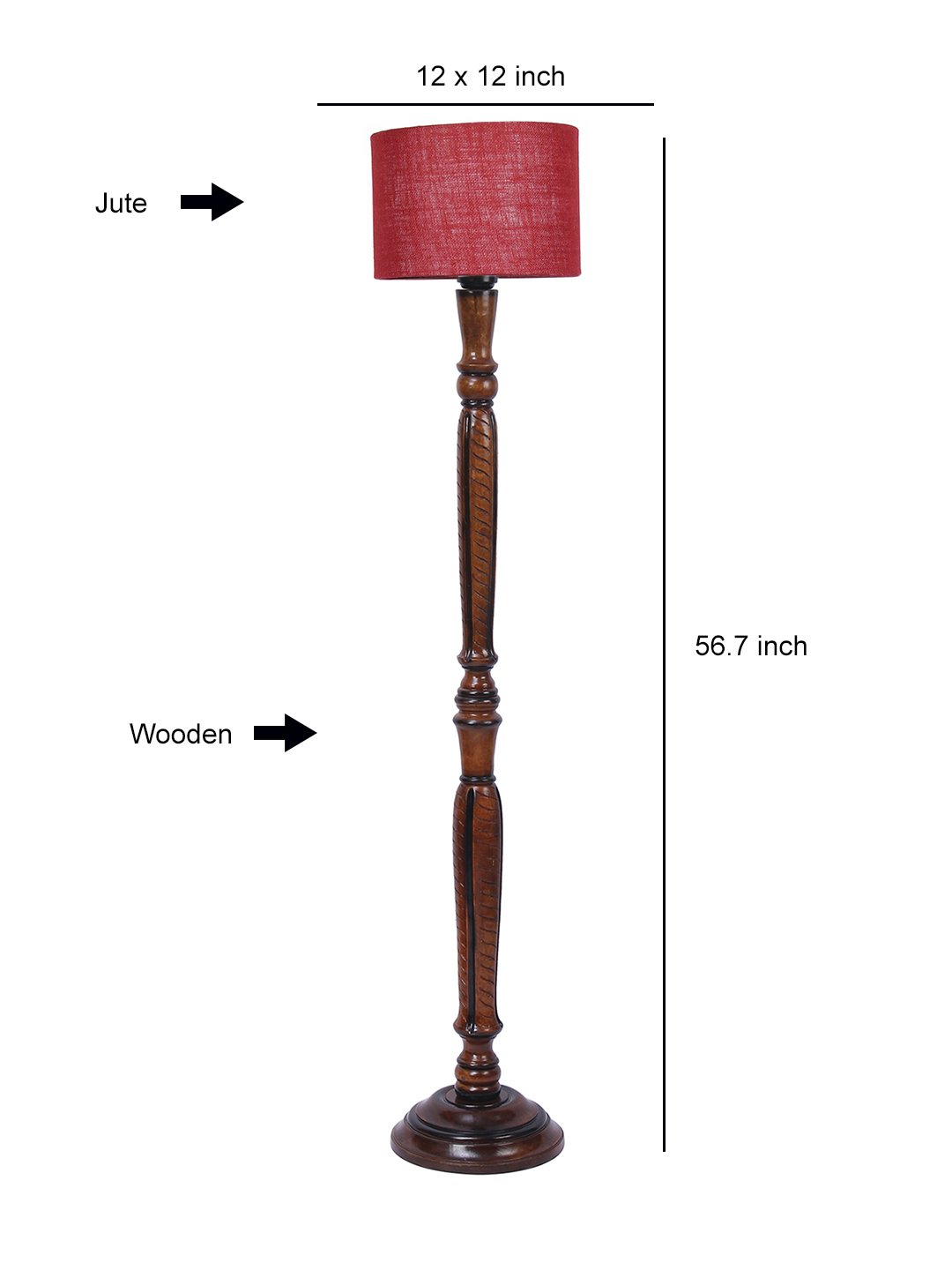 Ambika Home Luxury Handcrafted Maroon Jute Wooden Floor Lamp for Living Room & Reading Corner | Handcrafted Wood Floor Lamp with Maroon Jute Shade for Living Room, Bedroom & Home Decor - Image 7