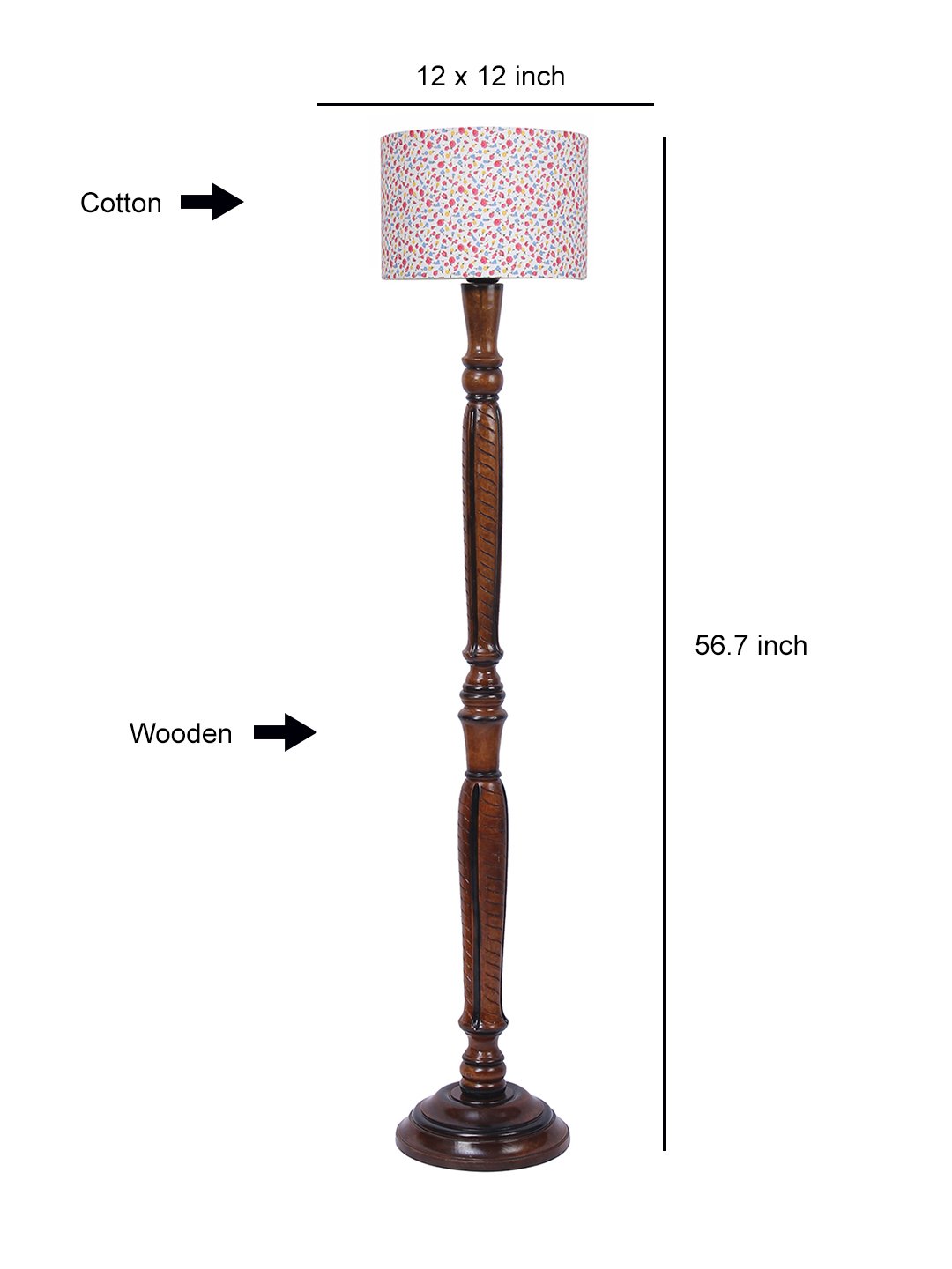 Ambika Home Elegant Premium Multi Cotton Solid Wood Floor Lamp for Modern Living Room | Handcrafted Wood Floor Lamp with Multi Cotton Shade for Living Room, Bedroom & Home Decor - Image 6