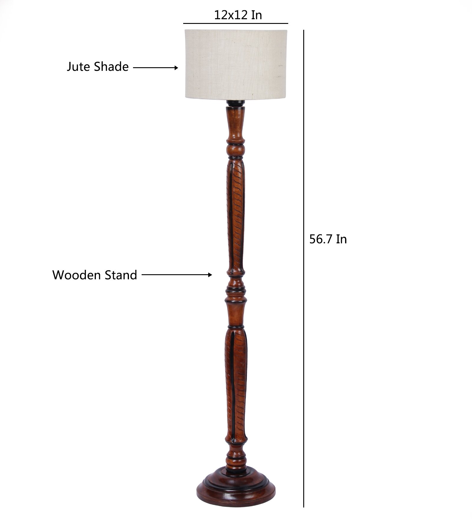 Ambika Home Premium White Jute Solid Wood Floor Lamp for Living Room | Handcrafted Wood Floor Lamp with White Jute Shade for Living Room, Bedroom & Home Decor - Image 6