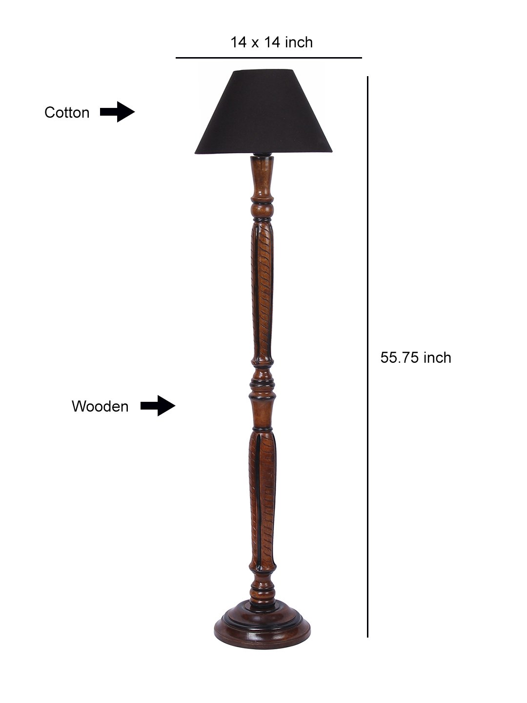Ambika Home Conical Luxury Handcrafted Black Cotton Wooden Floor Lamp for Living Room & Reading Corner | Handcrafted Wood Floor Lamp with Black Cotton Shade for Living Room, Bedroom & Home Decor - Image 6