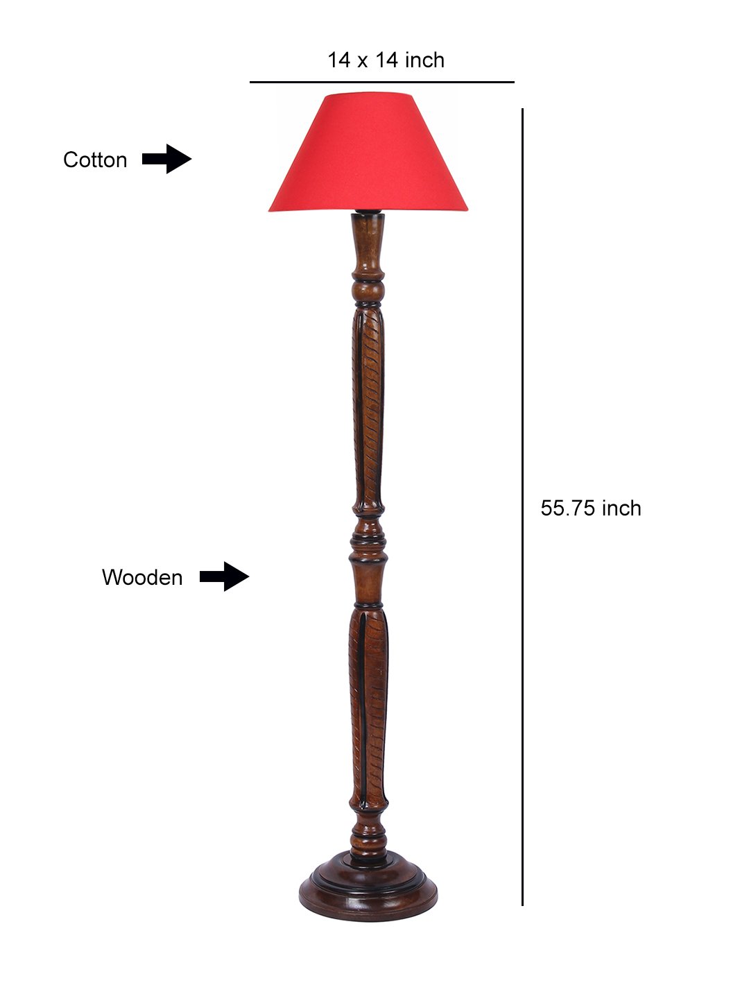Ambika Home Conical Elegant Premium Red Cotton Solid Wood Floor Lamp for Modern Living Room | Handcrafted Wood Floor Lamp with Red Cotton Shade for Living Room, Bedroom & Home Decor - Image 6