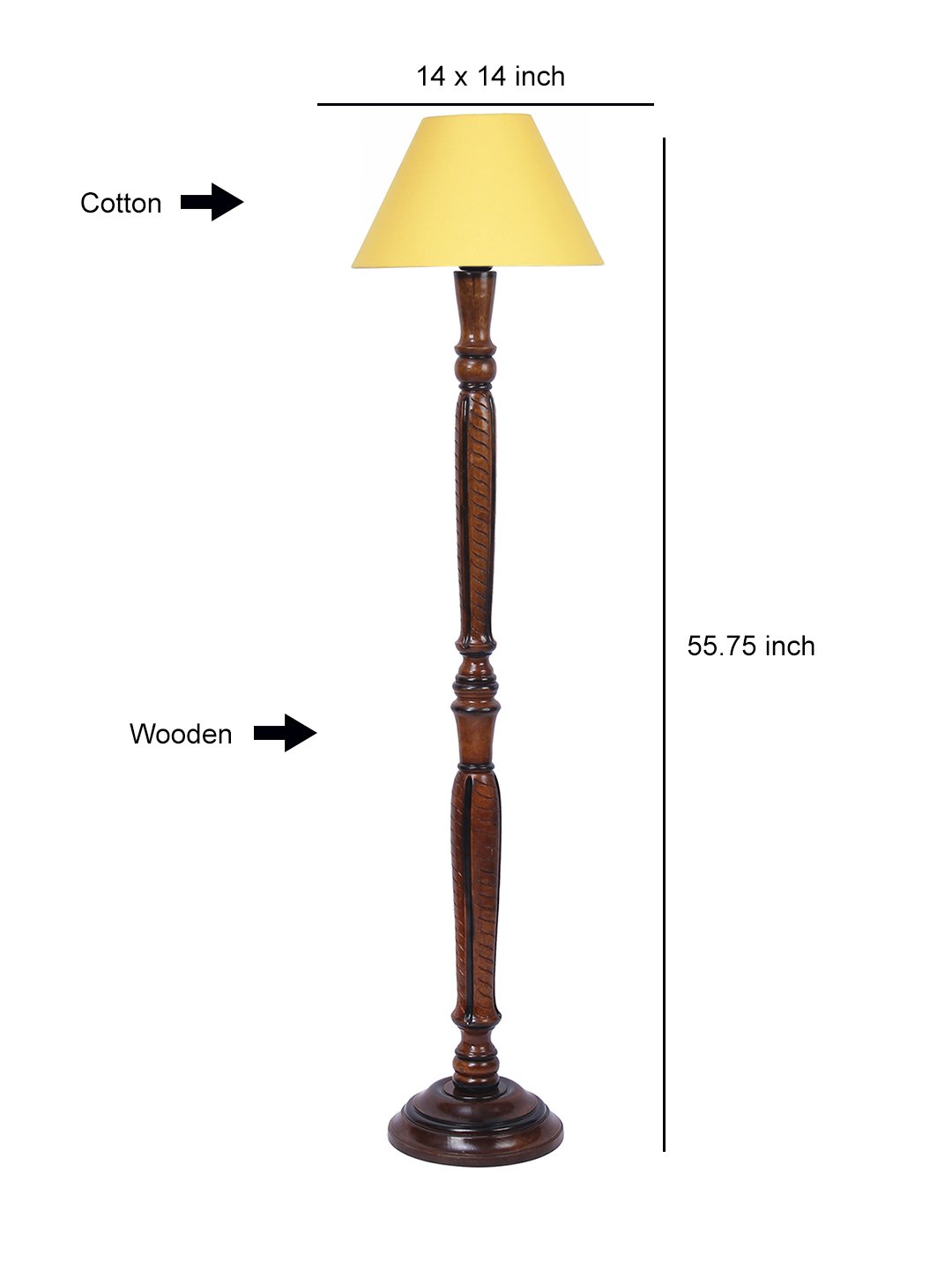Ambika Home Conical Sophisticated Yellow Cotton Solid Wood Floor Lamp for Living Room & Lounge | Handcrafted Wood Floor Lamp with Yellow Cotton Shade for Living Room, Bedroom & Home Decor - Image 6
