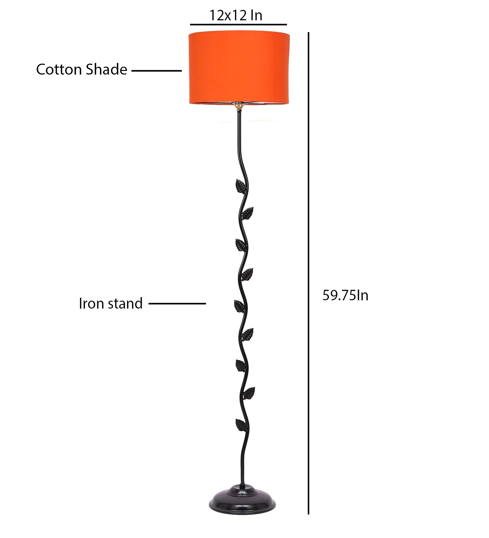 Ambika Home Iron Leaf Floor Lamp with Orange Drum Shade, Powder Coated Metal Standing Lamp for Hotel Lobby, Living Room & Luxury Interiors - Image 6