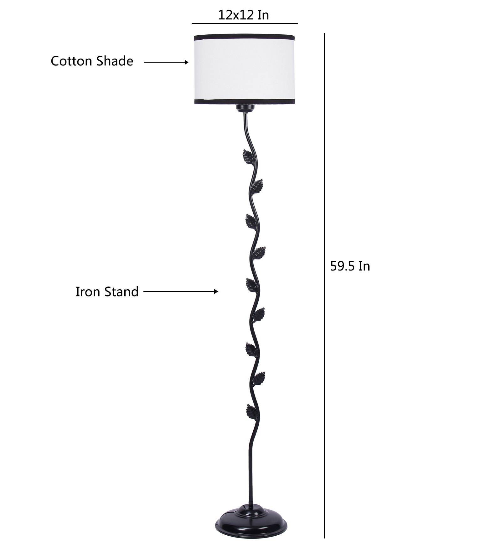 Ambika Home Iron Leaf Floor Lamp with White & Black Drum Shade, Powder Coated Metal Standing Lamp for Bedroom, Guest Room & Luxury Interiors - Image 6