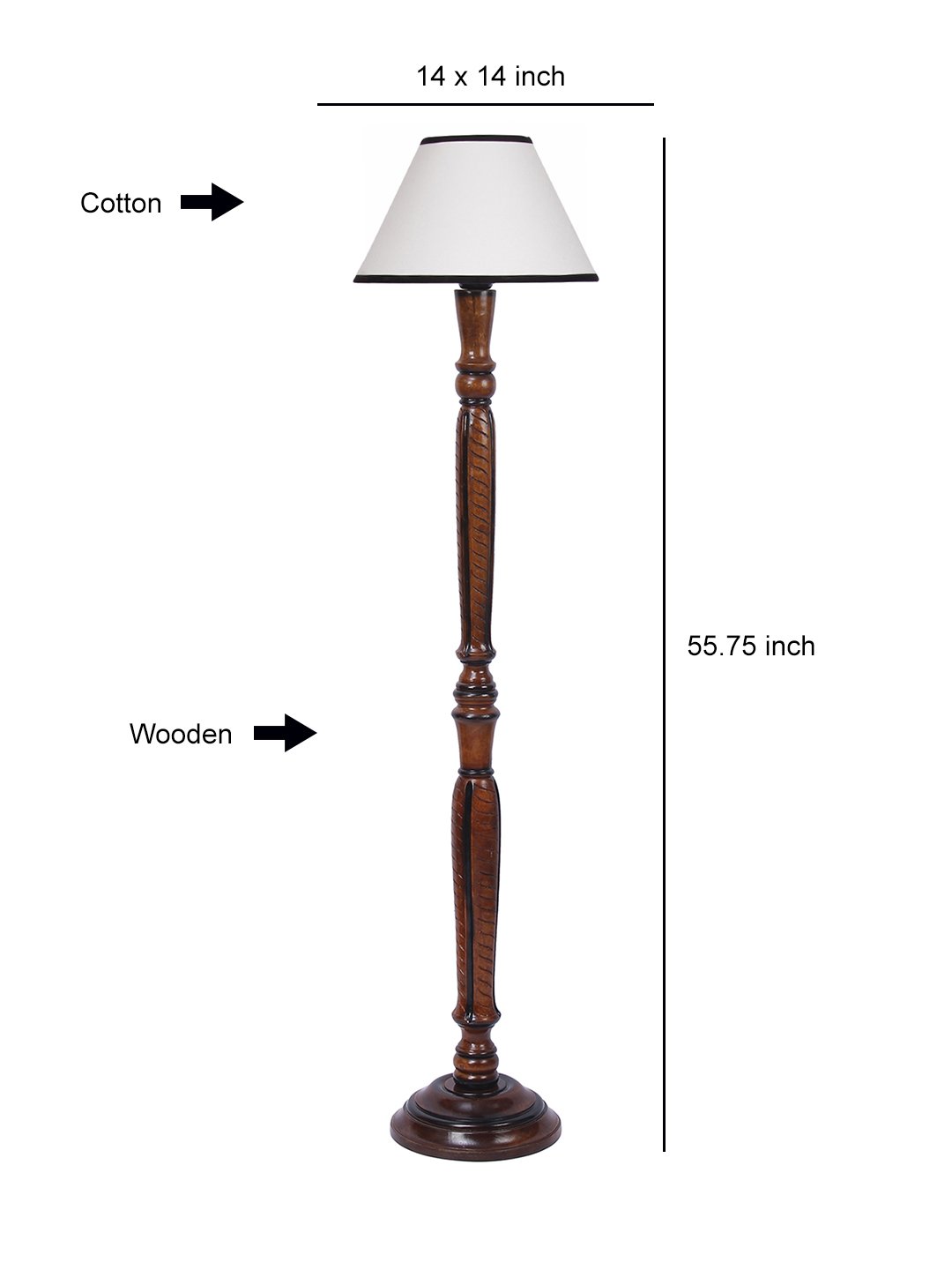 Ambika Home Conical Soft Glow White & Black Cotton Premium Wood Floor Lamp for Bedroom & Living Room | Handcrafted Wood Floor Lamp with White Cotton Shade for Living Room, Bedroom & Home Decor - Image 6