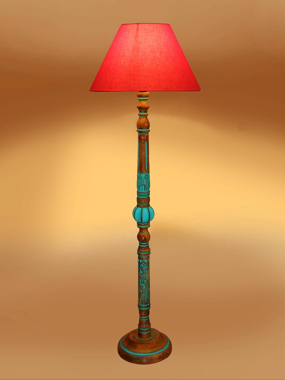 Ambika Home ORANGE Shade Wooden Floor Lamp for Living Room, Bedroom & Hallway | Modern Wood Standing Lamp | B22 Holder | Hotel & Guest Room Decor - Image 6