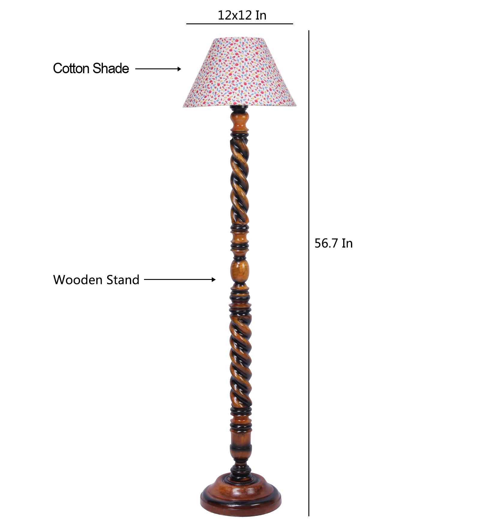 Ambika Home Palace Luxe Designer Shade Wooden Floor Lamp for Living Room, Bedroom, Hallway, Guest Room & Hotel Decor | Handcrafted Standing Lamp with E27 Holder - Image 6